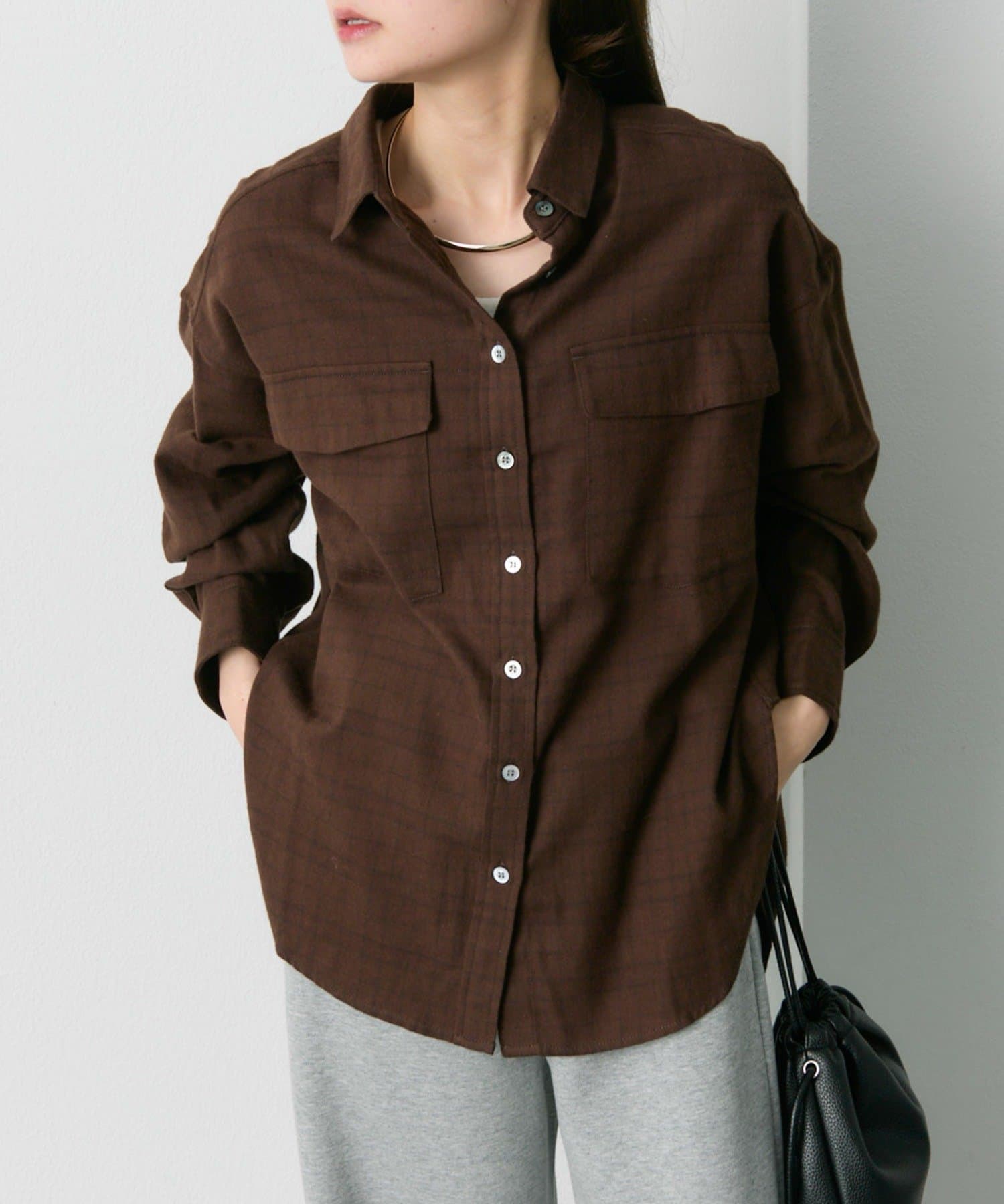 PUAL CE CIN(ピュアルセシン) ダブルポケット起毛チェックシャツ