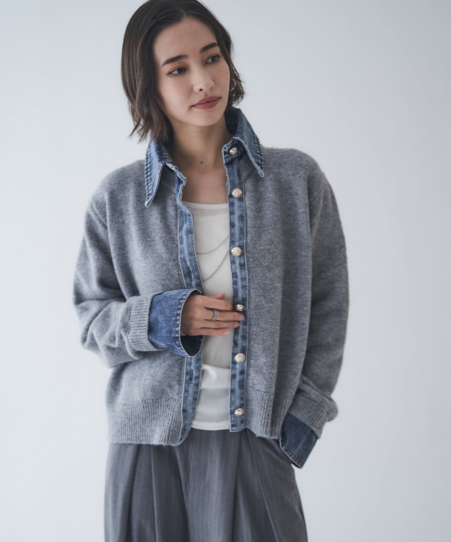 Remind me and forever(リマインドミーアンドフォーエバー) 【WEB限定】【nane】デニムドッキングカーディガン