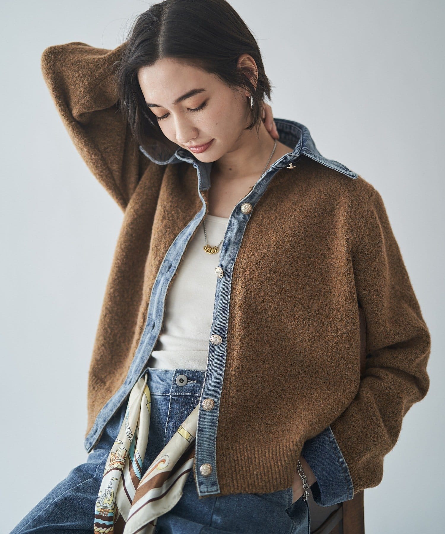 Remind me and forever(リマインドミーアンドフォーエバー) 【WEB限定】【nane】デニムドッキングカーディガン