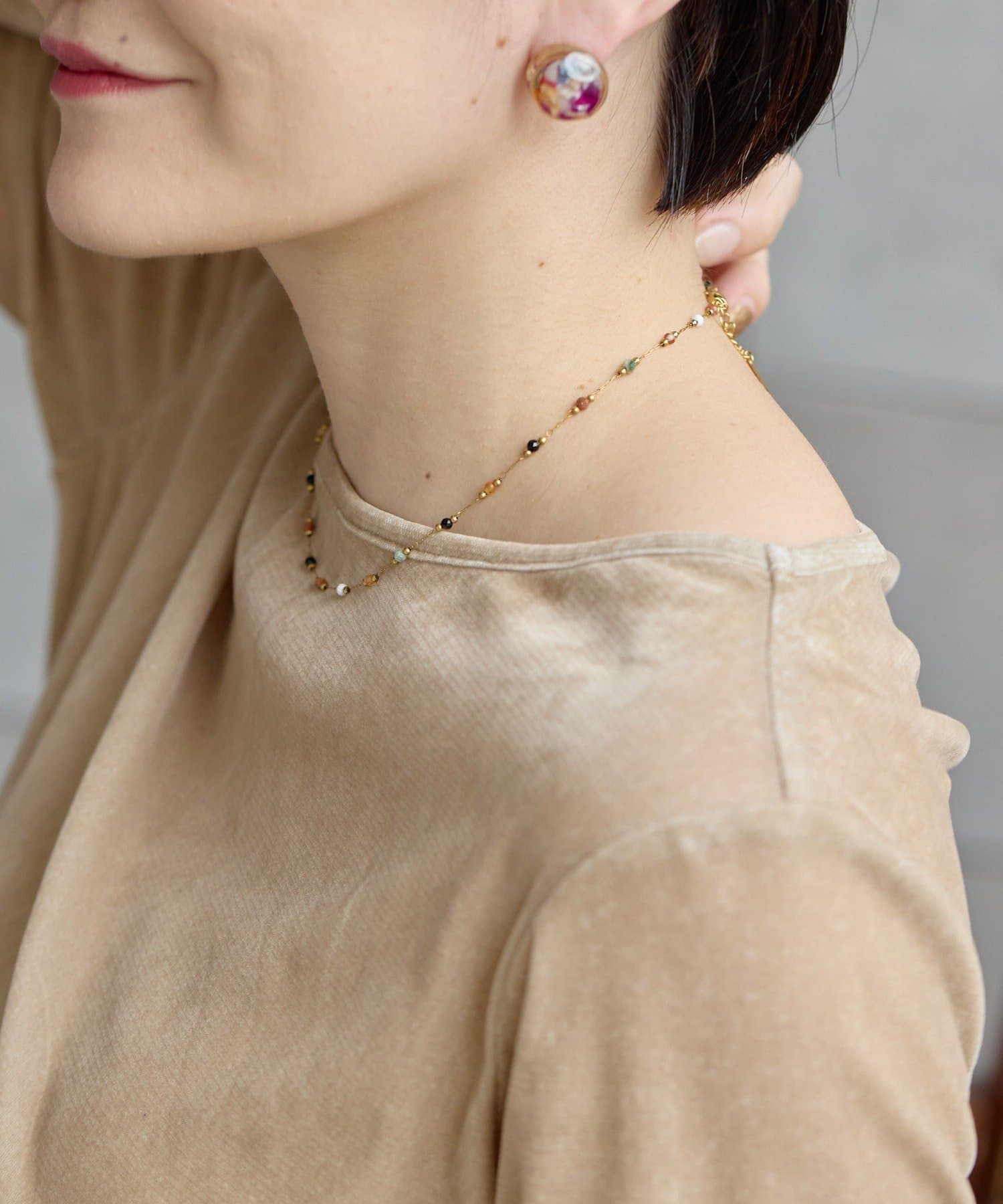 ear PAPILLONNER(イア パピヨネ) 《金属アレルギー対応/ステンレス》ブラウンストーンネックレス