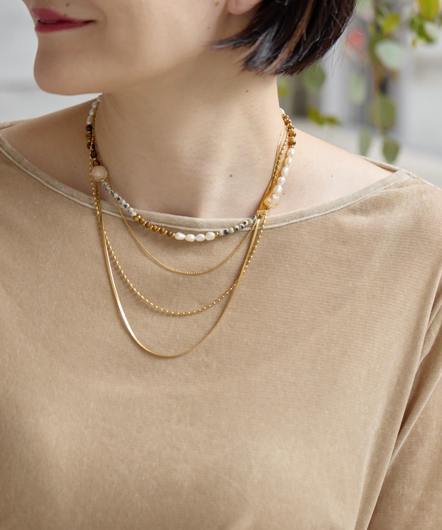 ear PAPILLONNER(イア パピヨネ) 《金属アレルギー対応/ステンレス》天然石×チェーンセットネックレス