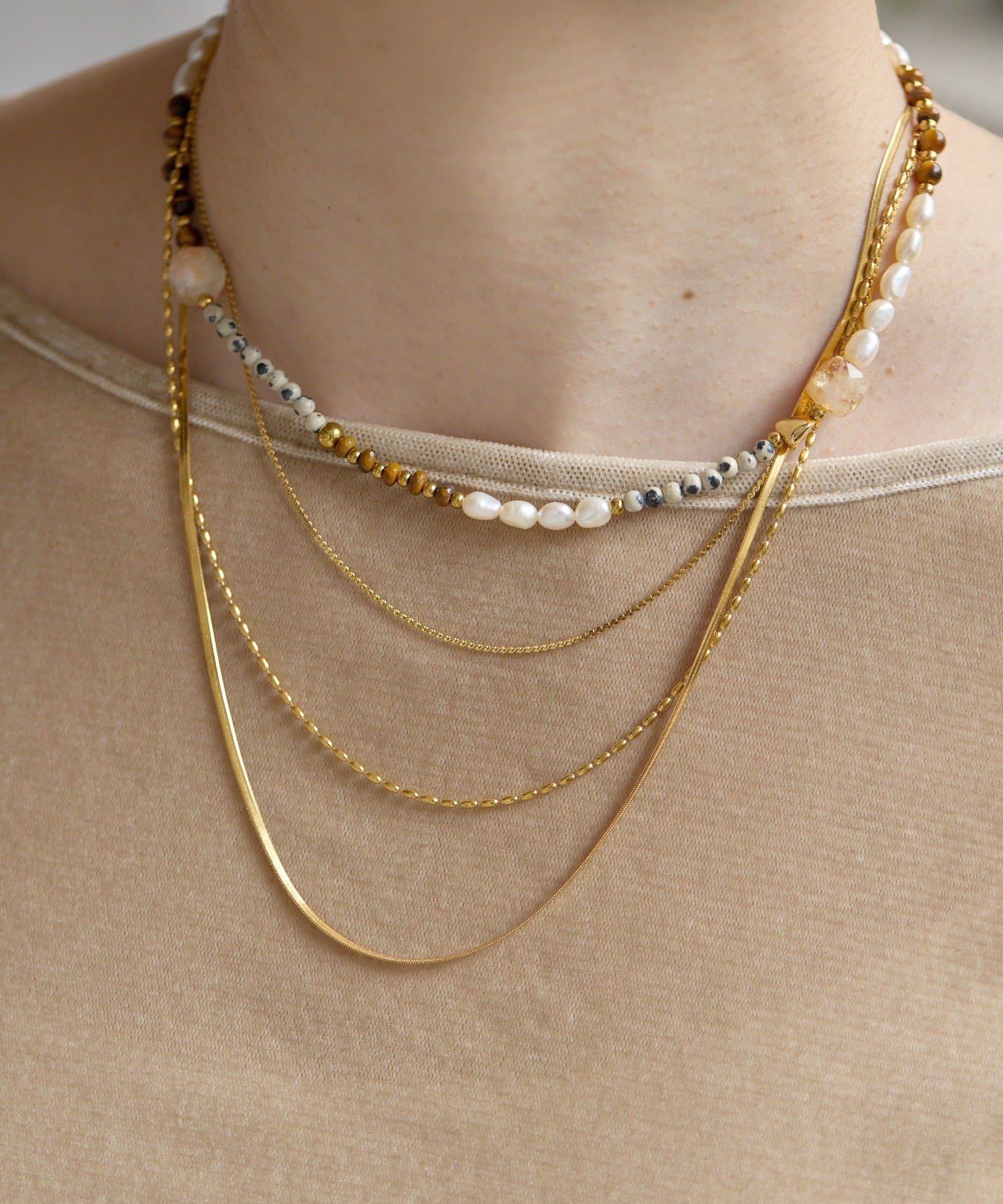 ear PAPILLONNER(イア パピヨネ) 《金属アレルギー対応/ステンレス》天然石×チェーンセットネックレス