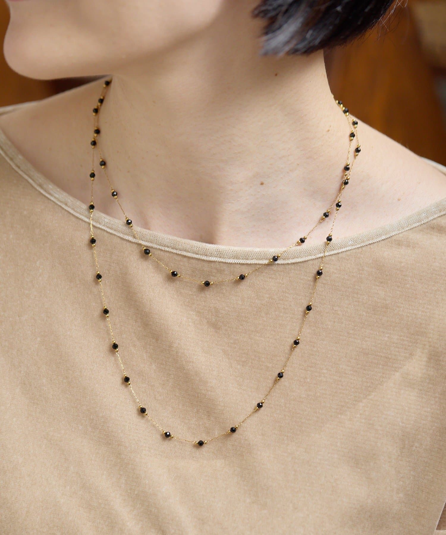 ear PAPILLONNER(イア パピヨネ) 《金属アレルギー対応/ステンレス》ブラックビーズロングネックレス