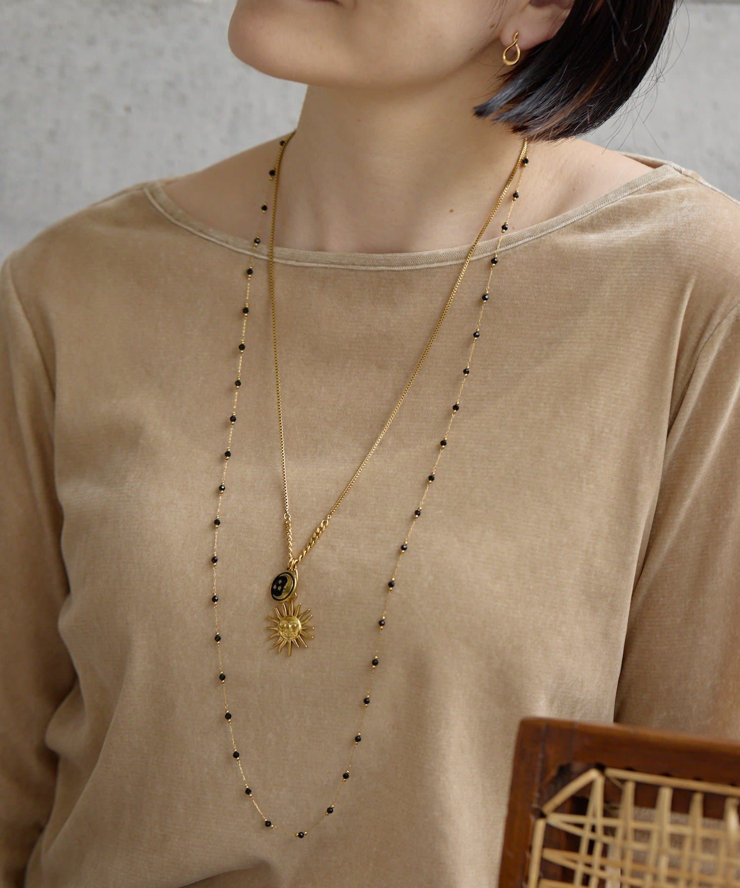 ear PAPILLONNER(イア パピヨネ) 《金属アレルギー対応/ステンレス》ブラックビーズロングネックレス