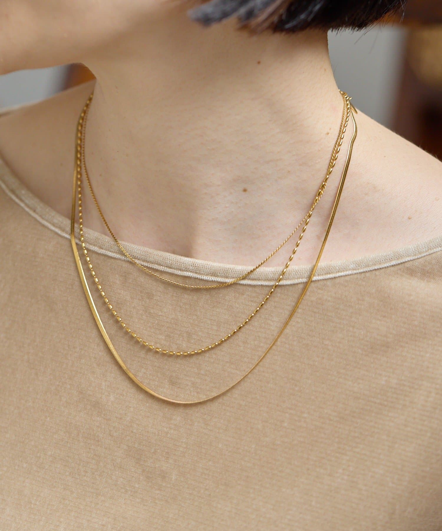 ear PAPILLONNER(イア パピヨネ) 《金属アレルギー対応/ステンレス》3連デザインチェーンネックレス