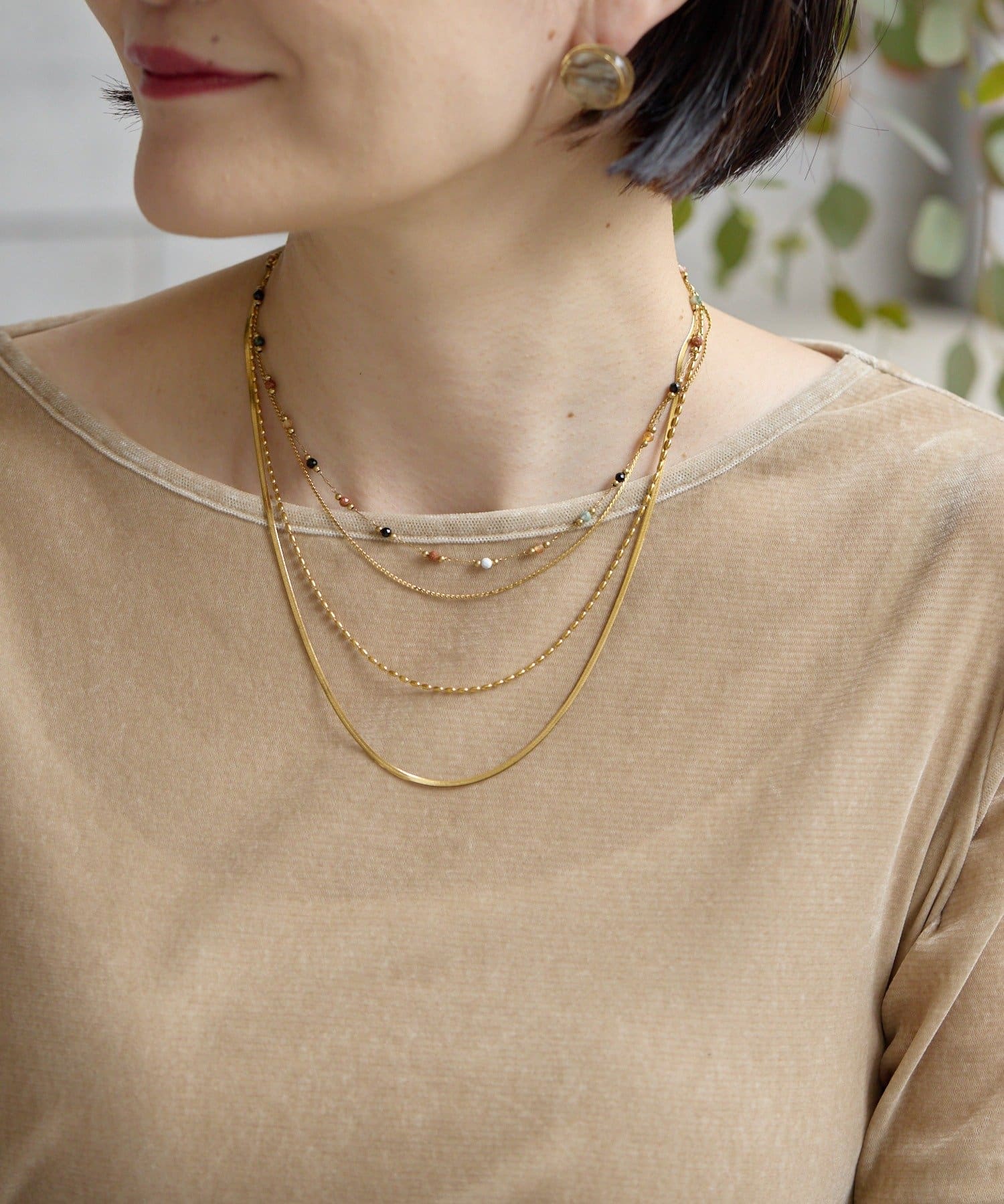 ear PAPILLONNER(イア パピヨネ) 《金属アレルギー対応/ステンレス》3連デザインチェーンネックレス