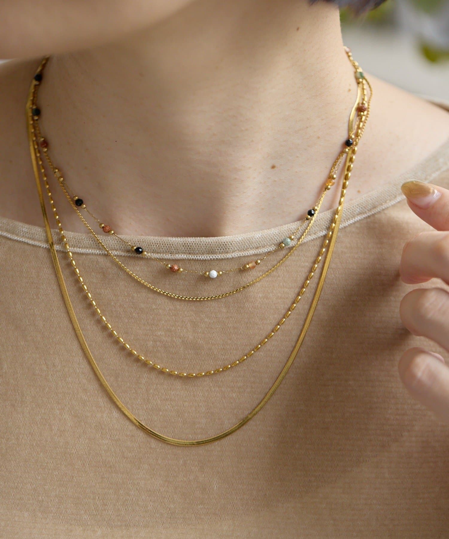 ear PAPILLONNER(イア パピヨネ) 《金属アレルギー対応/ステンレス》3連デザインチェーンネックレス