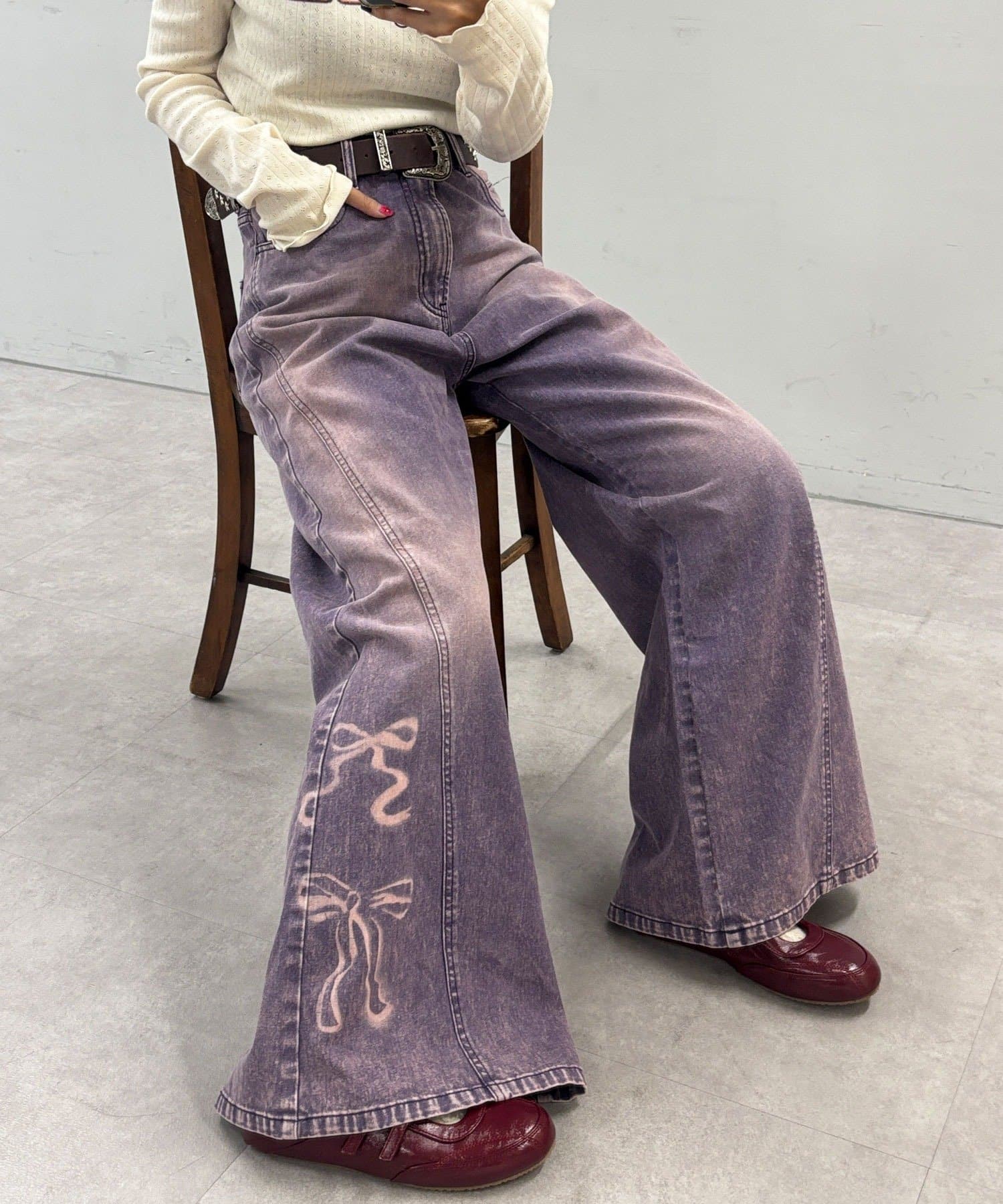 CIAOPANIC(チャオパニック) リボン抜染プリントデニムパンツ