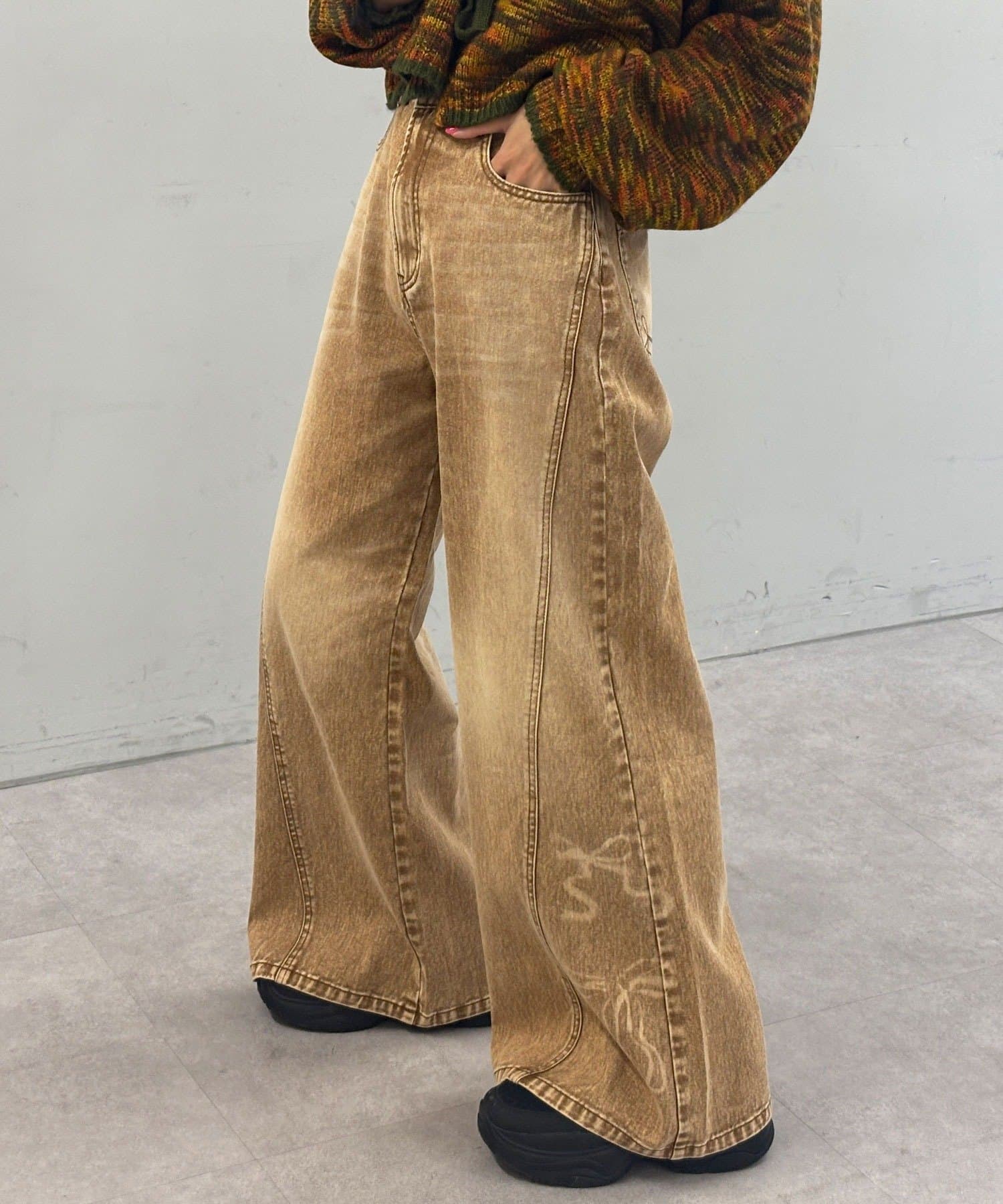 CIAOPANIC(チャオパニック) リボン抜染プリントデニムパンツ