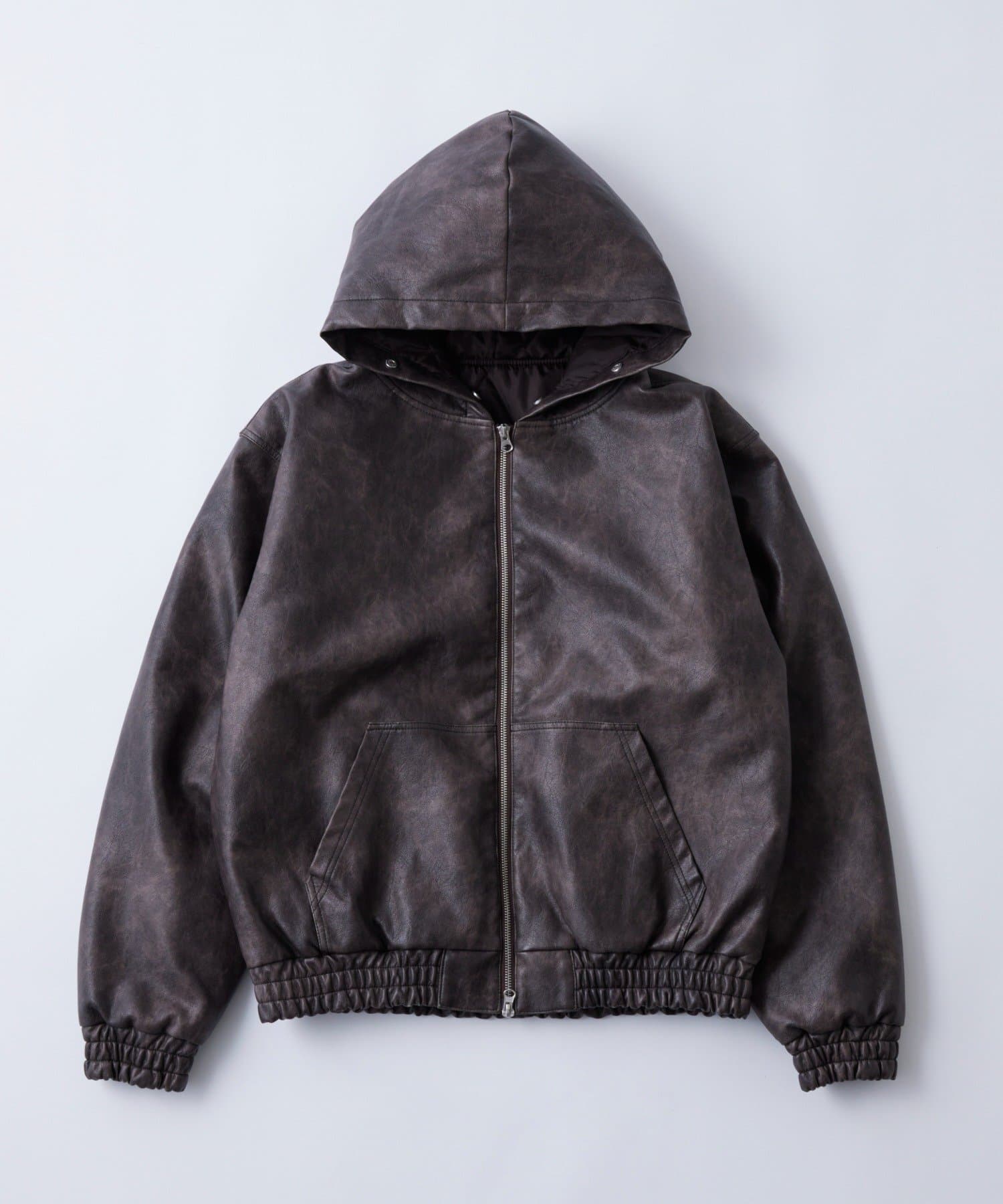 WHO’S WHO gallery(フーズフーギャラリー) 【2way/ファー取り外し可能】ヴィンテージライクレザーファーフードブルゾン