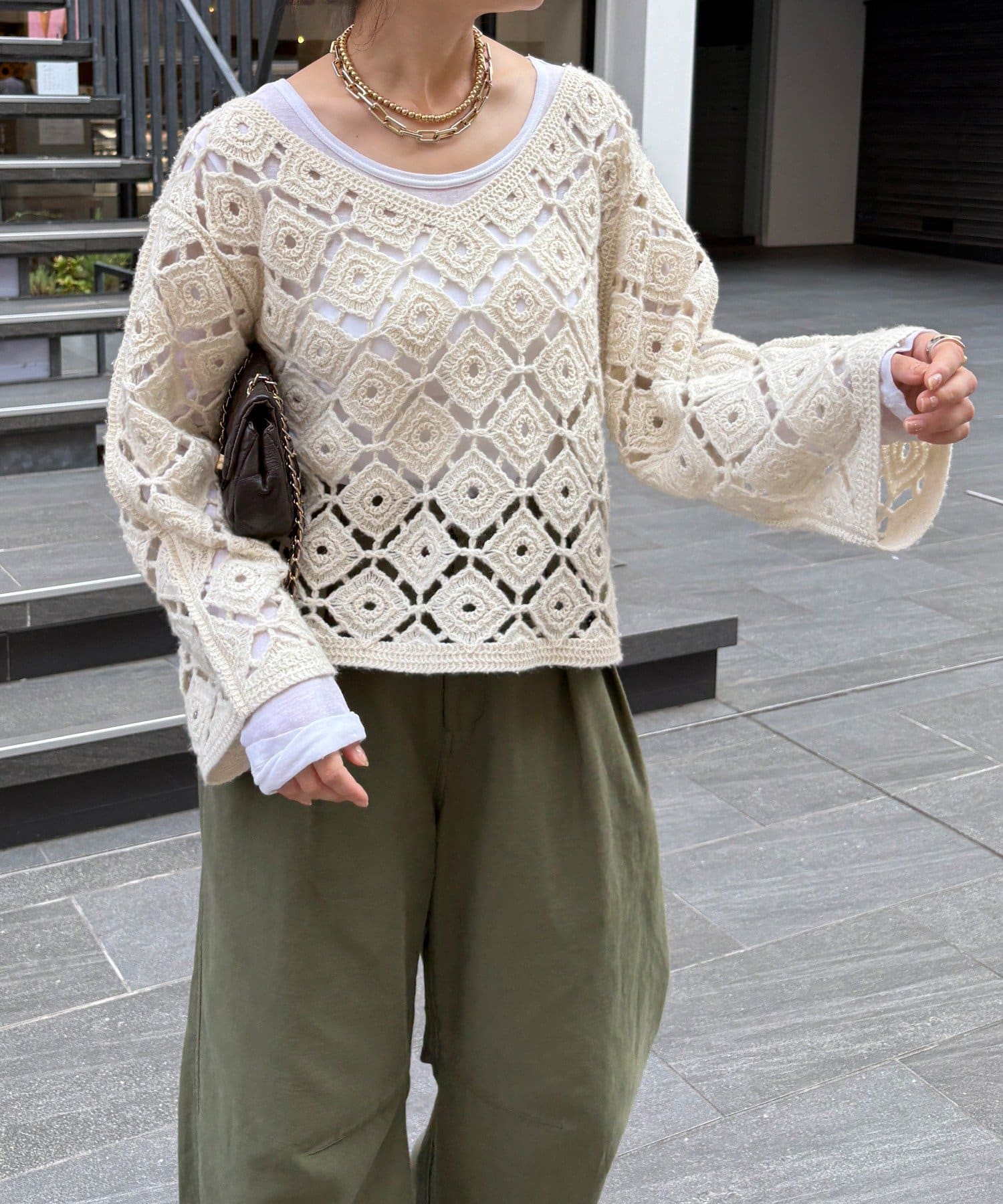 OUTLET(アウトレット) 【DouDou】カギ針刺繍プルオーバー