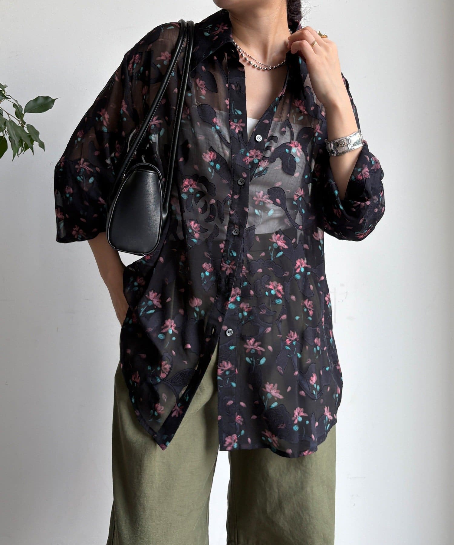 OUTLET(アウトレット) 【DouDou】花柄レースシャツ