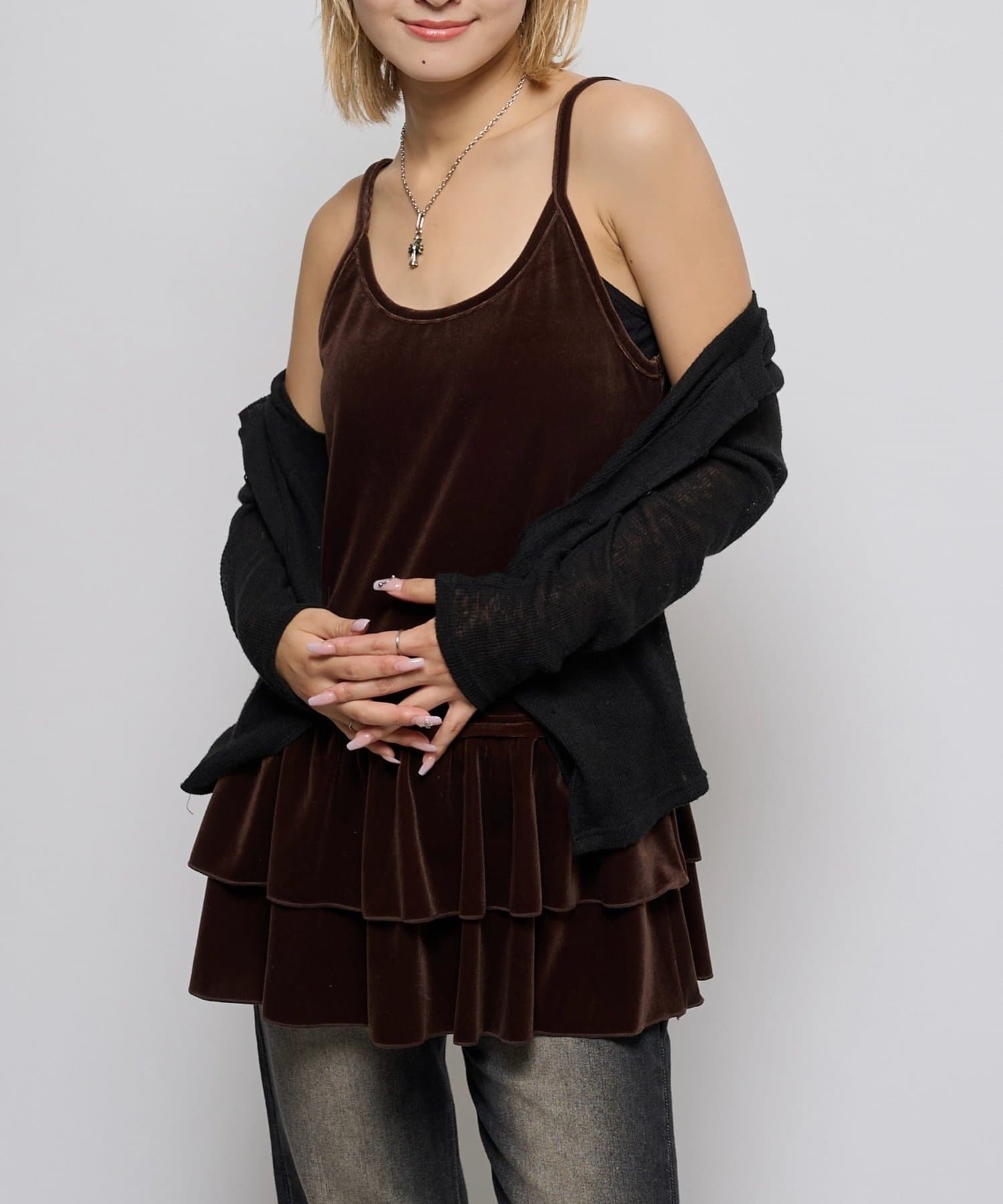 OUTLET(アウトレット) 【WHO'S WHO gallery】ベロアフリルチュニック