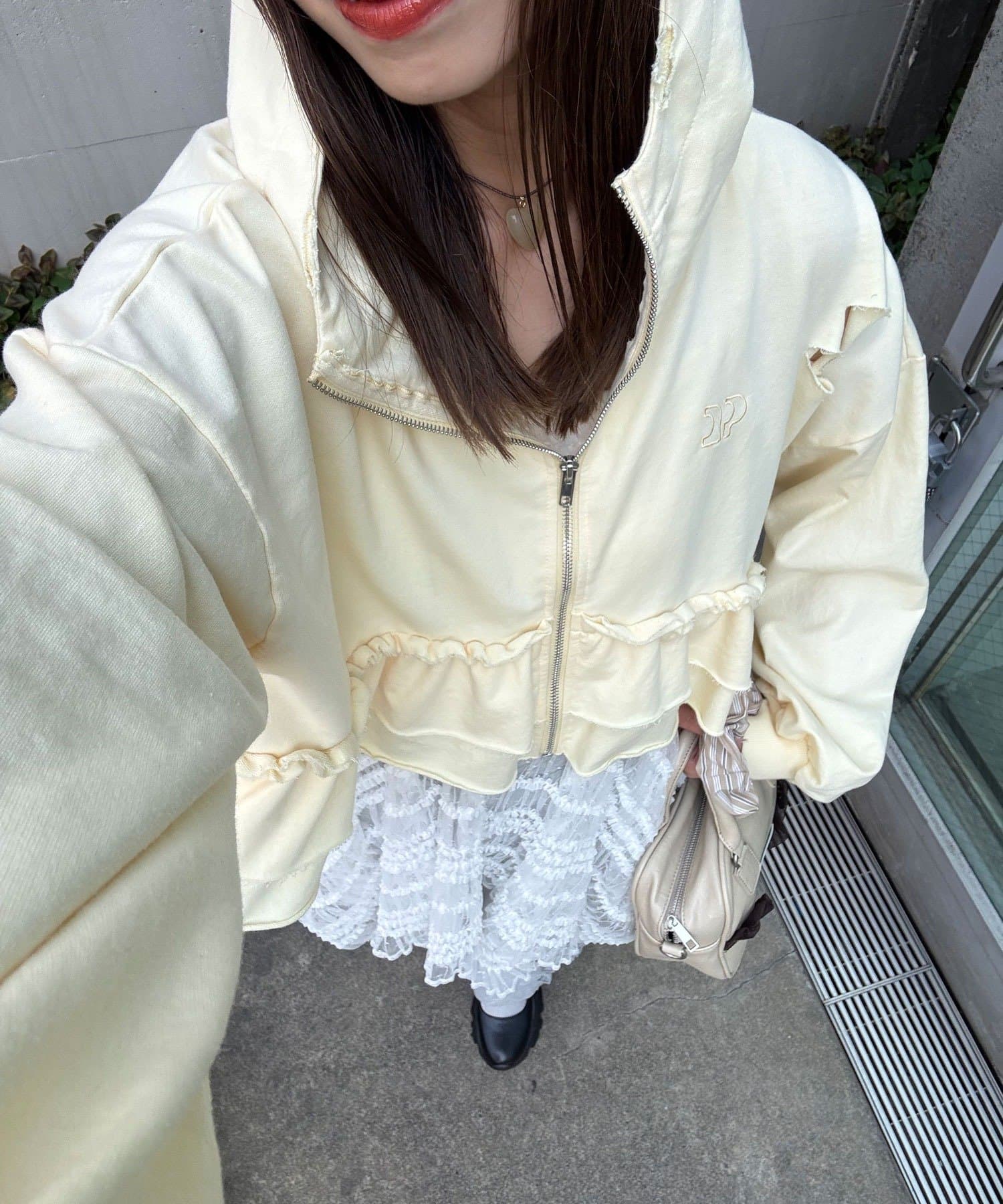 OUTLET(アウトレット) 【Ciaopanic】CPロゴフリルティアードダメージパーカー