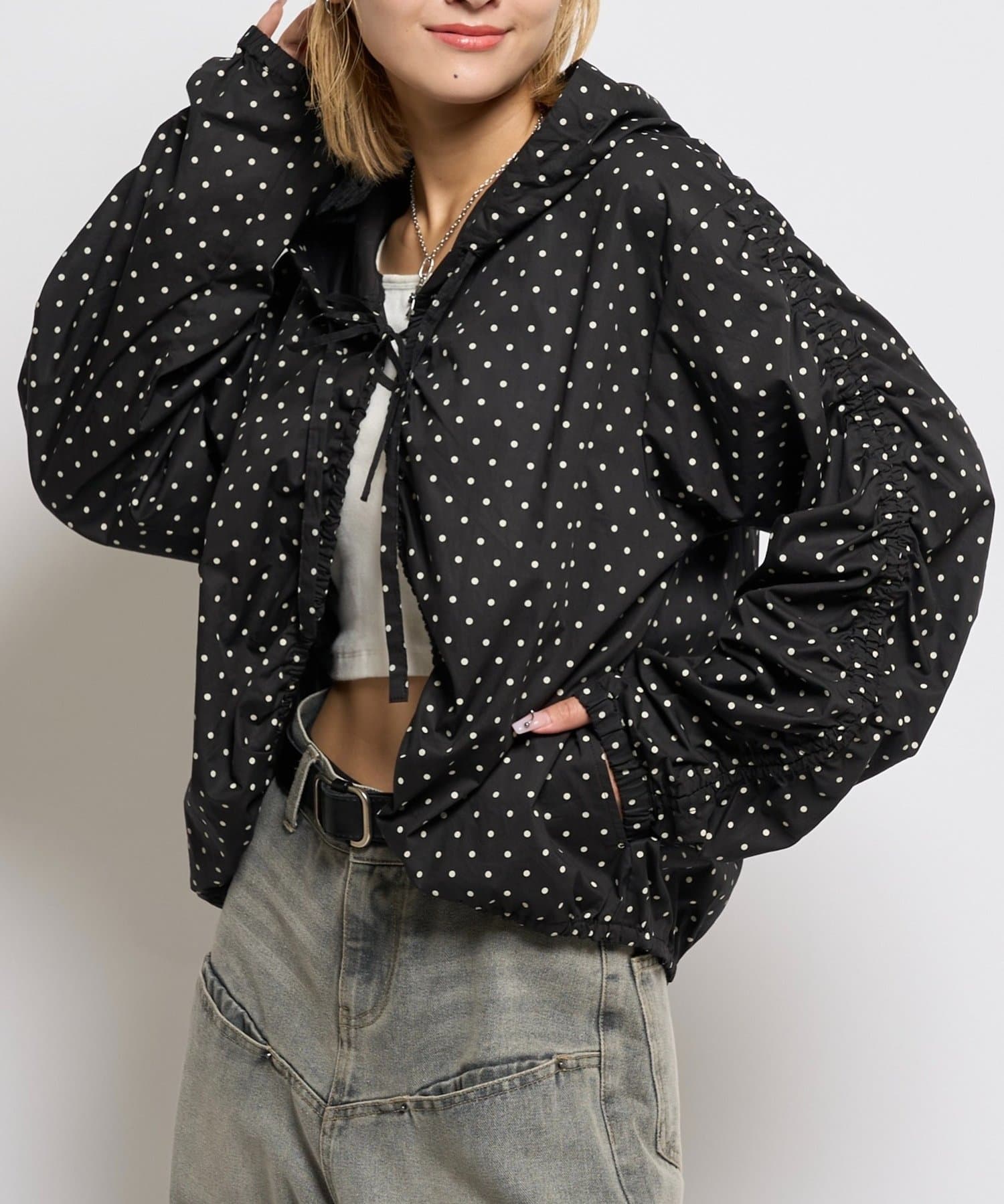 OUTLET(アウトレット) 【WHO'S WHO gallery】ギャザーフードシャツブルゾン