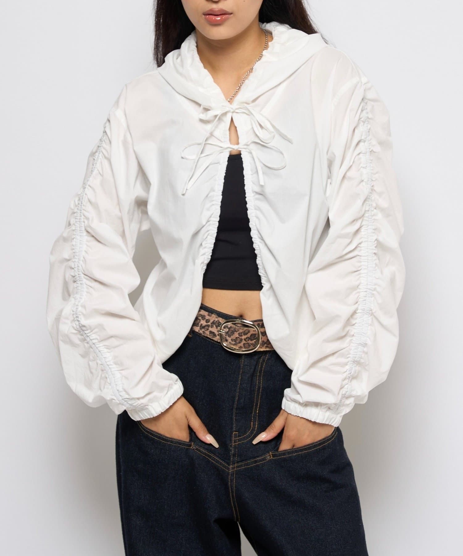 OUTLET(アウトレット) 【WHO'S WHO gallery】ギャザーフードシャツブルゾン