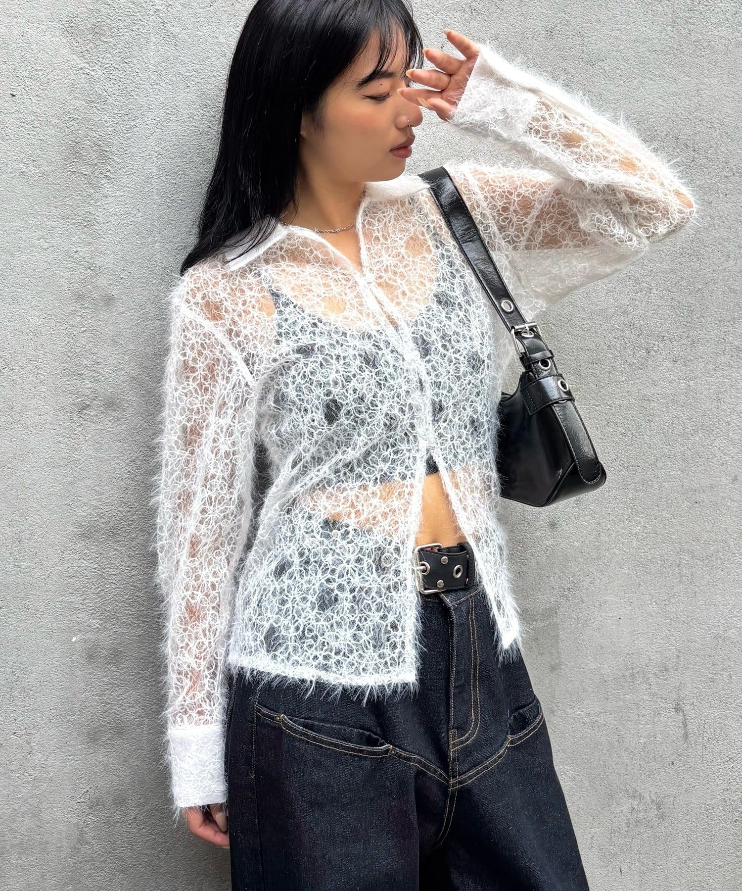 OUTLET(アウトレット) 【WHO'S WHO gallery】フラワーレースニットシャツ