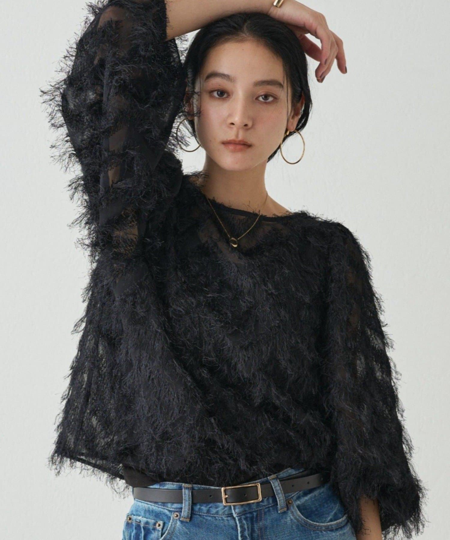 新品 Loungdress（ラウンジドレス）ジャガードフェザーブラウス　ブラック Loungedress】ジャガードフェザーブラウス | OUTLET(アウトレット