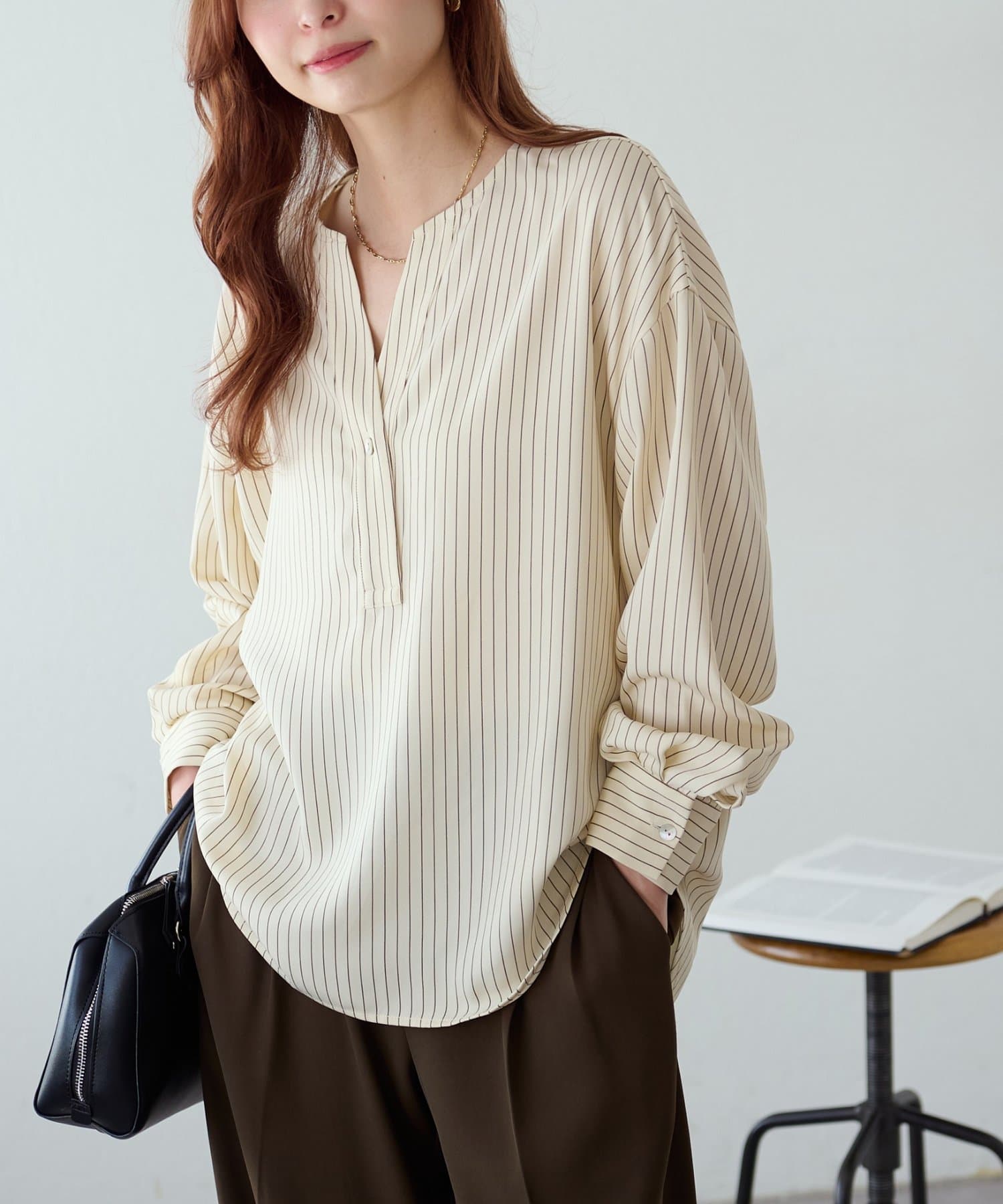 OUTLET(アウトレット) 【Discoat】キレイメ釦使いスキッパーブラウス