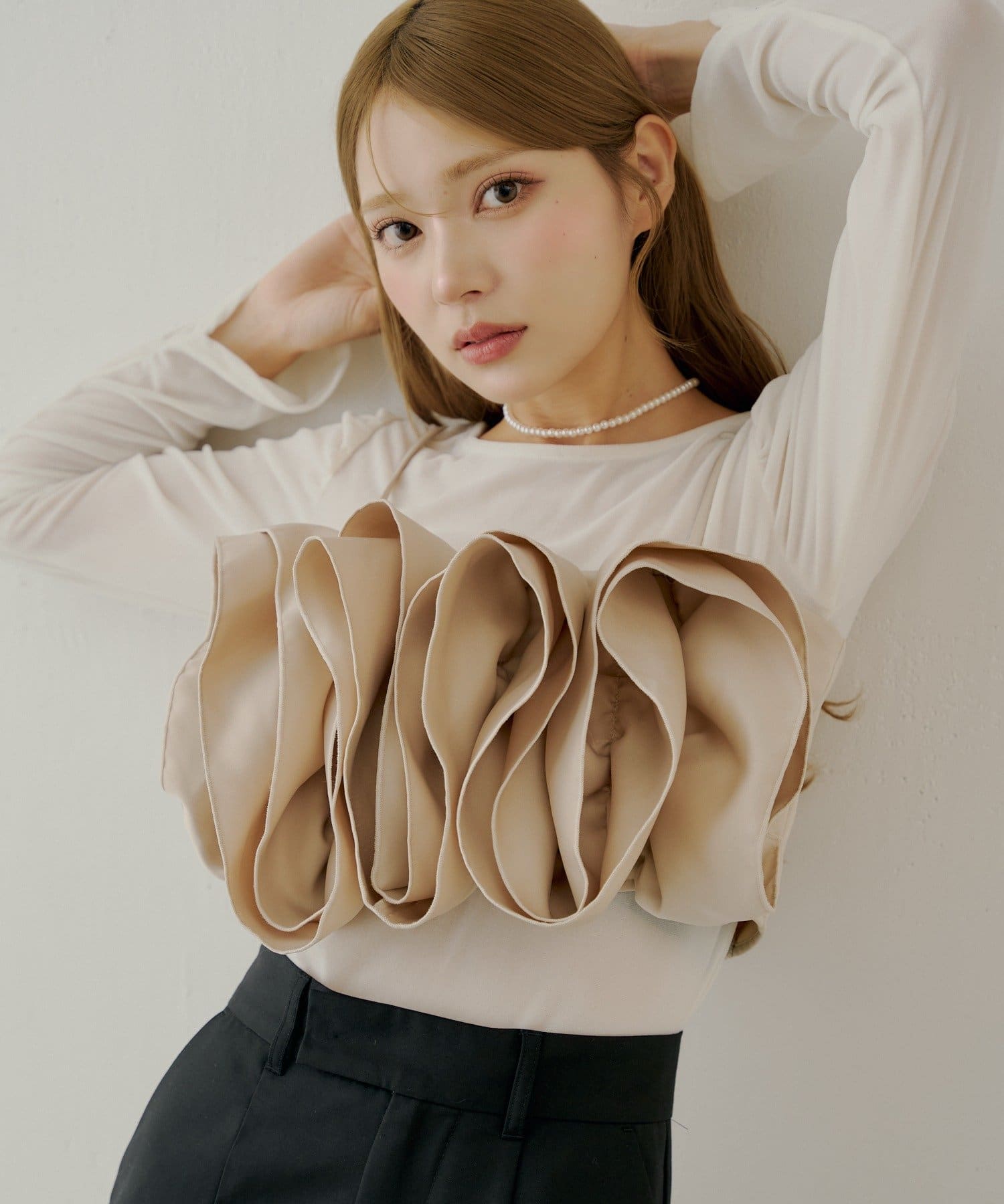 OUTLET(アウトレット) 【Chico】フリルベアキャミ+ベロアトップスセット