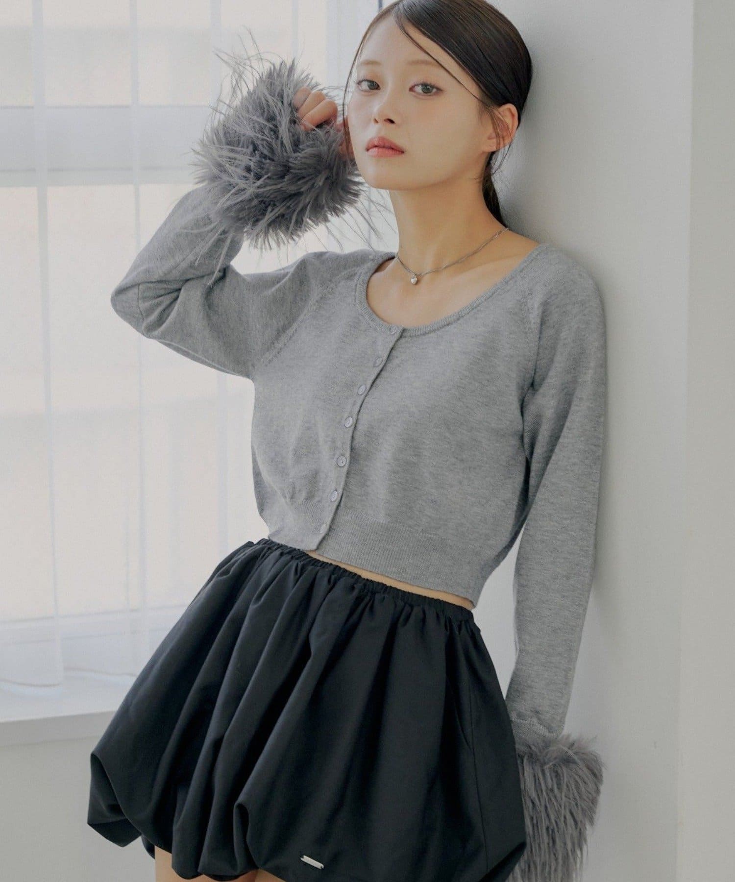 OUTLET(アウトレット) 【Chico】ショート丈袖ファーカーディガン