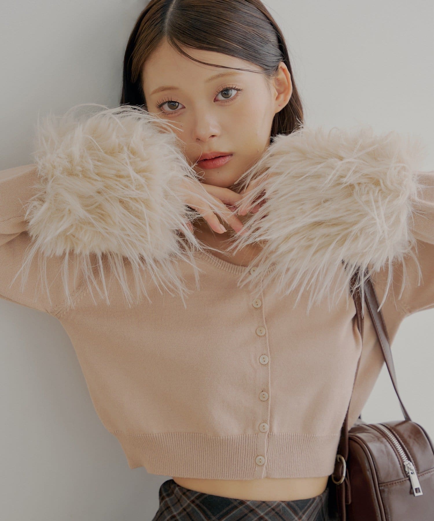 OUTLET(アウトレット) 【Chico】ショート丈袖ファーカーディガン