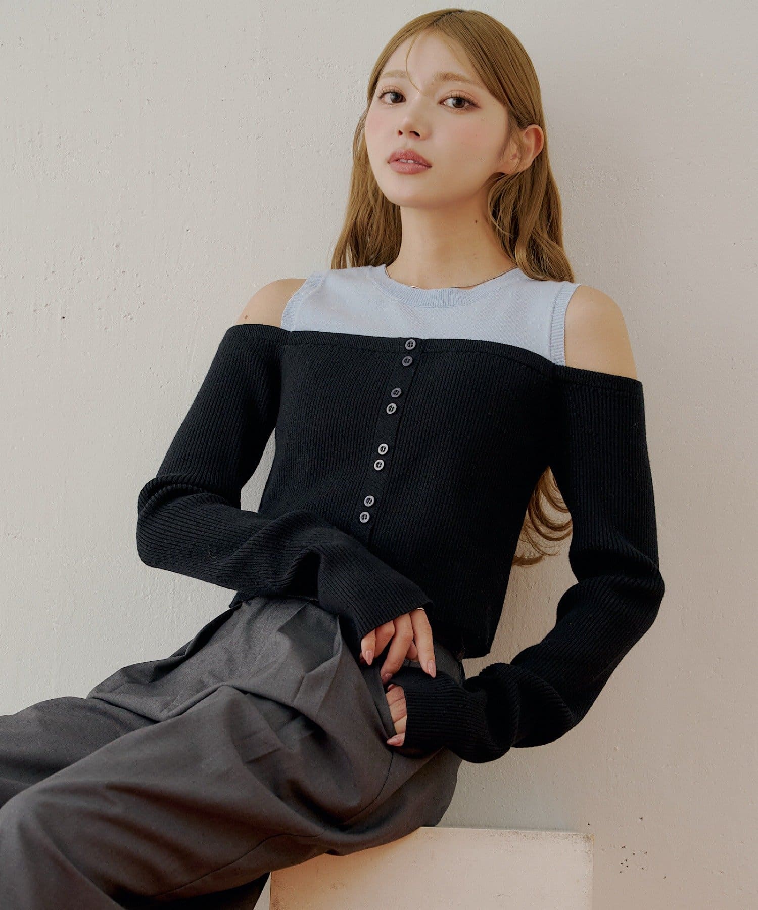 OUTLET(アウトレット) 【Chico】ニットオフショルドッキングニット