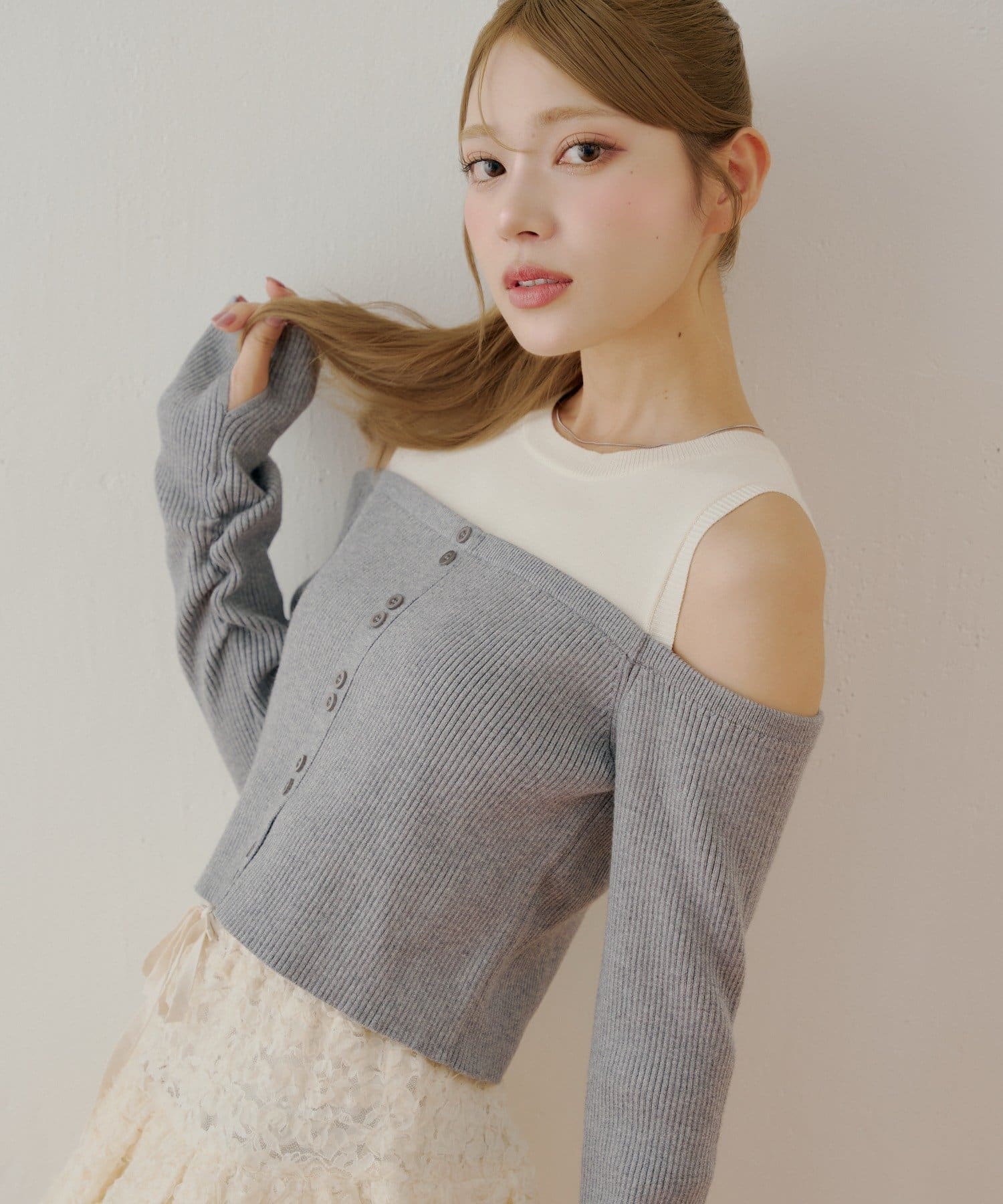 OUTLET(アウトレット) 【Chico】ニットオフショルドッキングニット