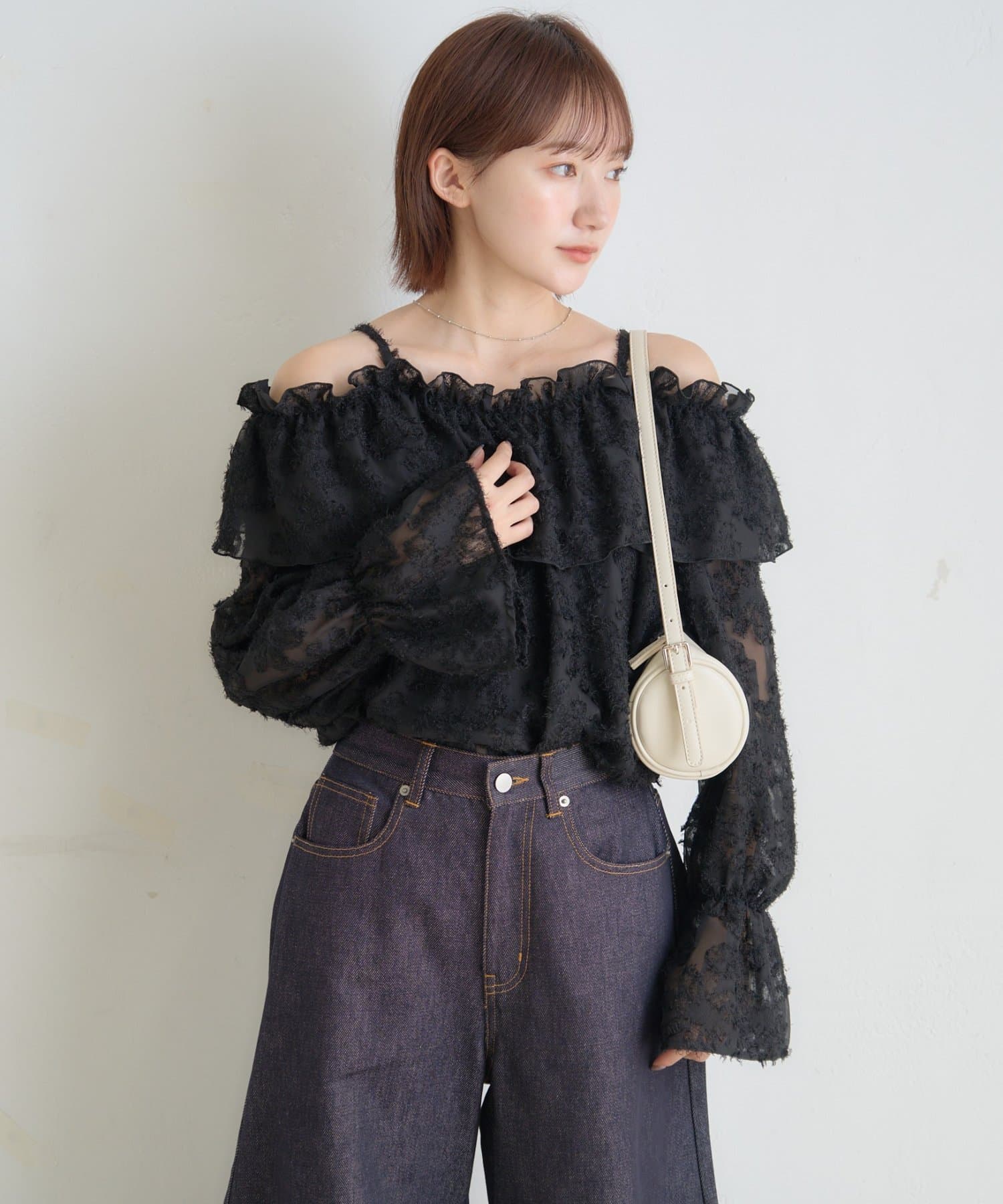 OUTLET(アウトレット) 【mystic】[mline]シャギーフリル オフショルブラウス