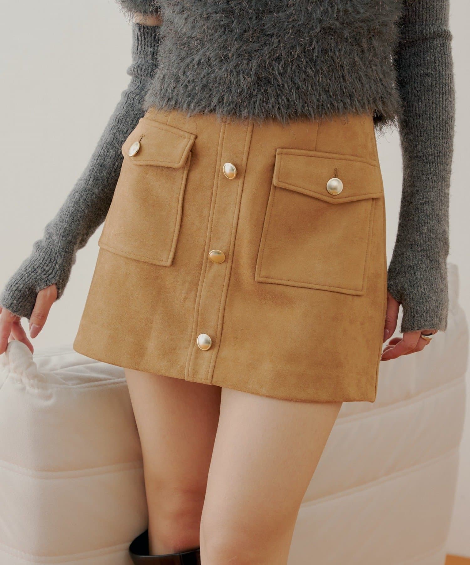 OUTLET(アウトレット) 【Chico】フロントボタンスエード台形スカート