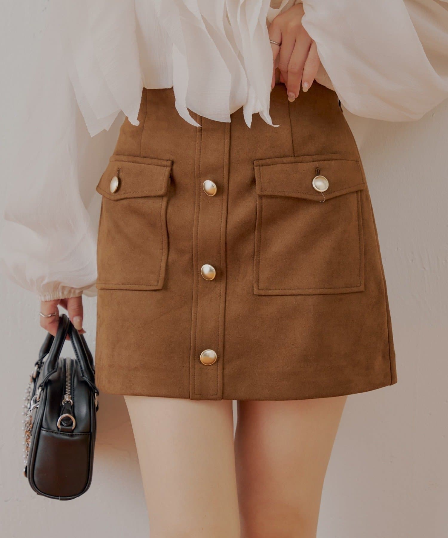 OUTLET(アウトレット) 【Chico】フロントボタンスエード台形スカート