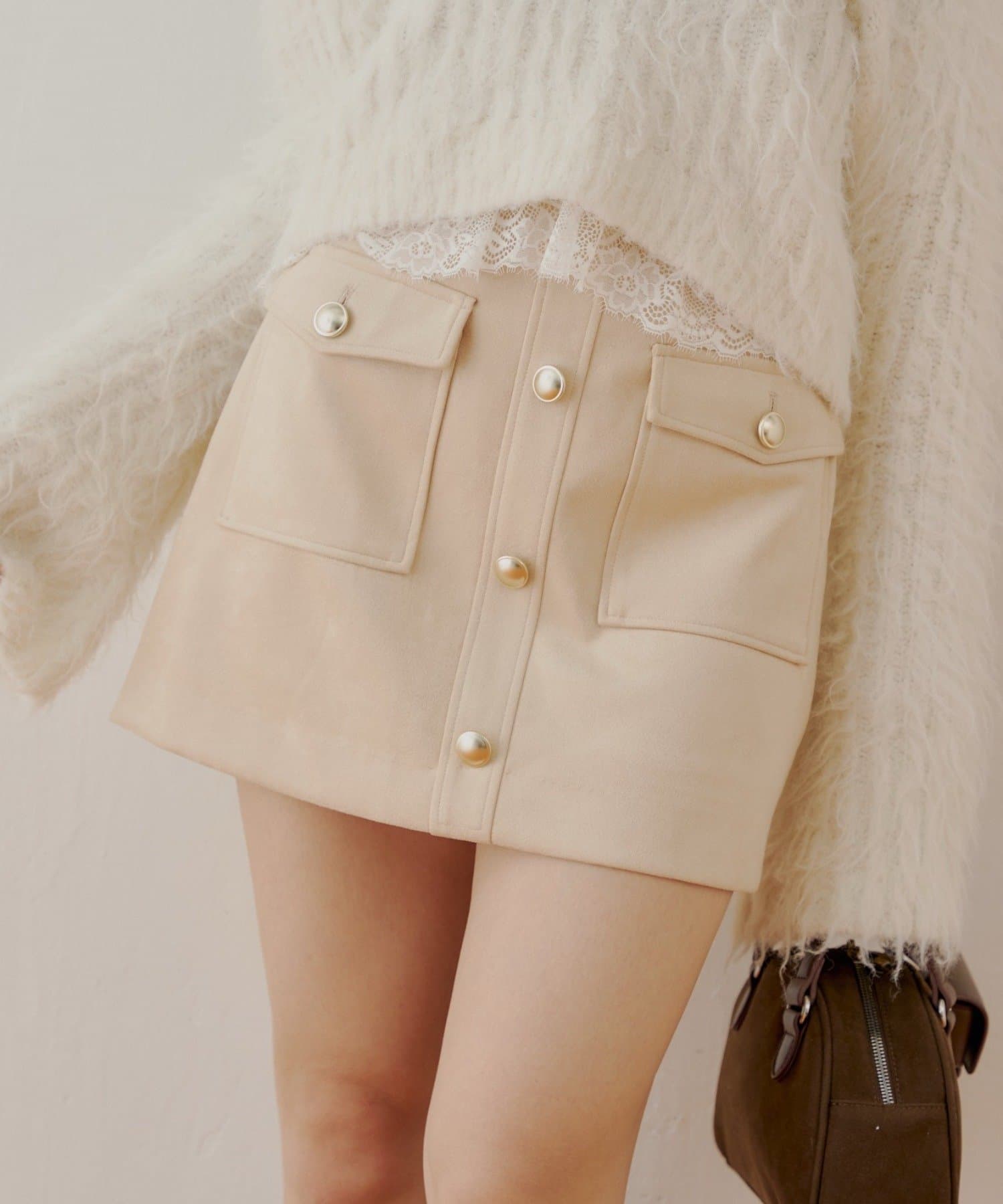 OUTLET(アウトレット) 【Chico】フロントボタンスエード台形スカート