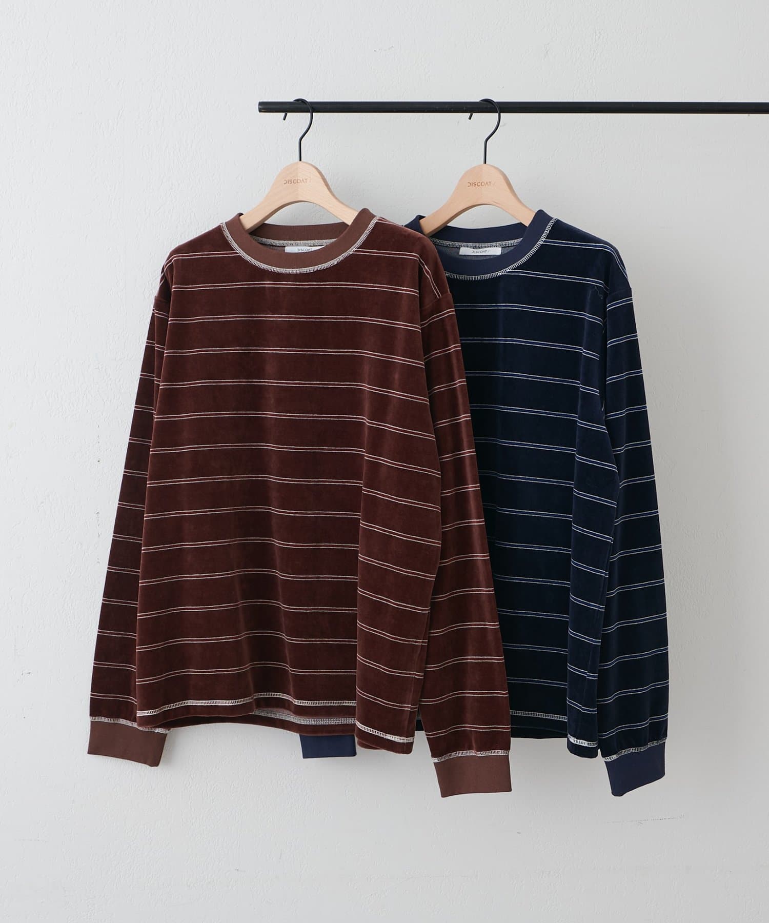 OUTLET(アウトレット) 【Discoat】【ユニセックス】ベロアボーダークルーネック