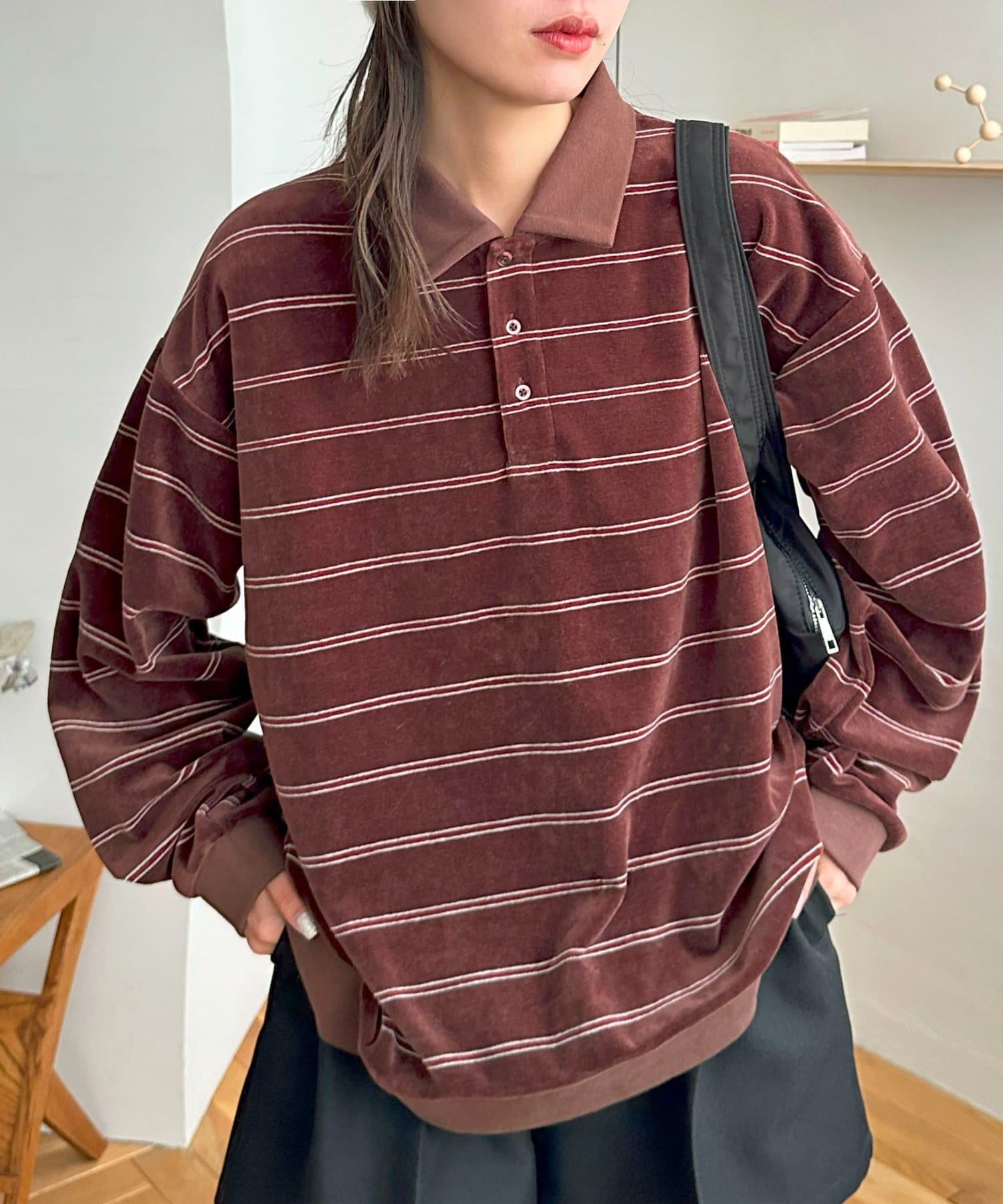 OUTLET(アウトレット) 【Discoat】【ユニセックス】ベロアボーダーポロ