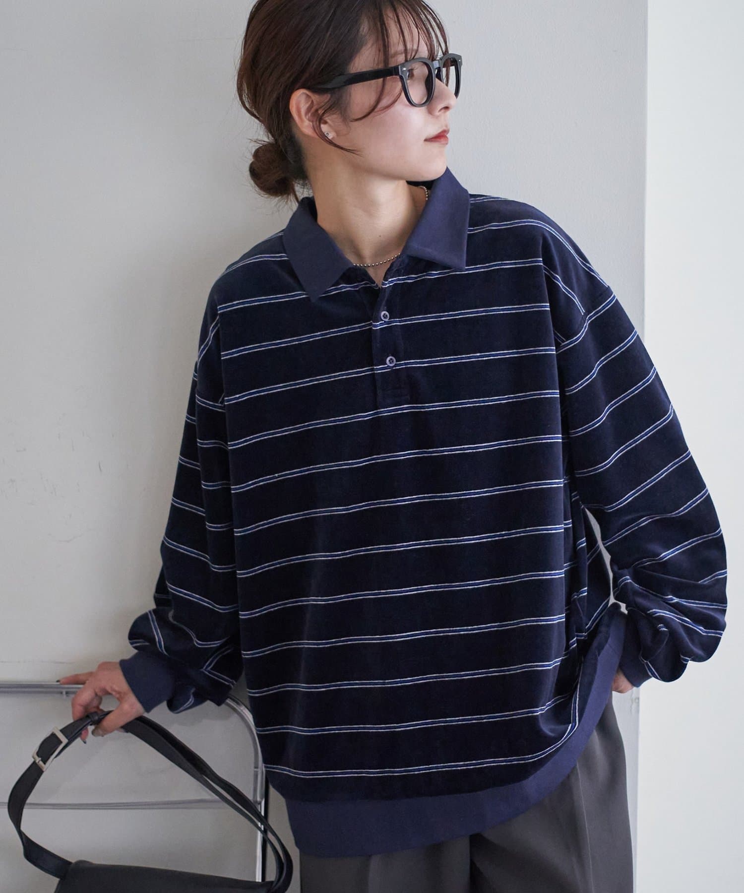 OUTLET(アウトレット) 【Discoat】【ユニセックス】ベロアボーダーポロ