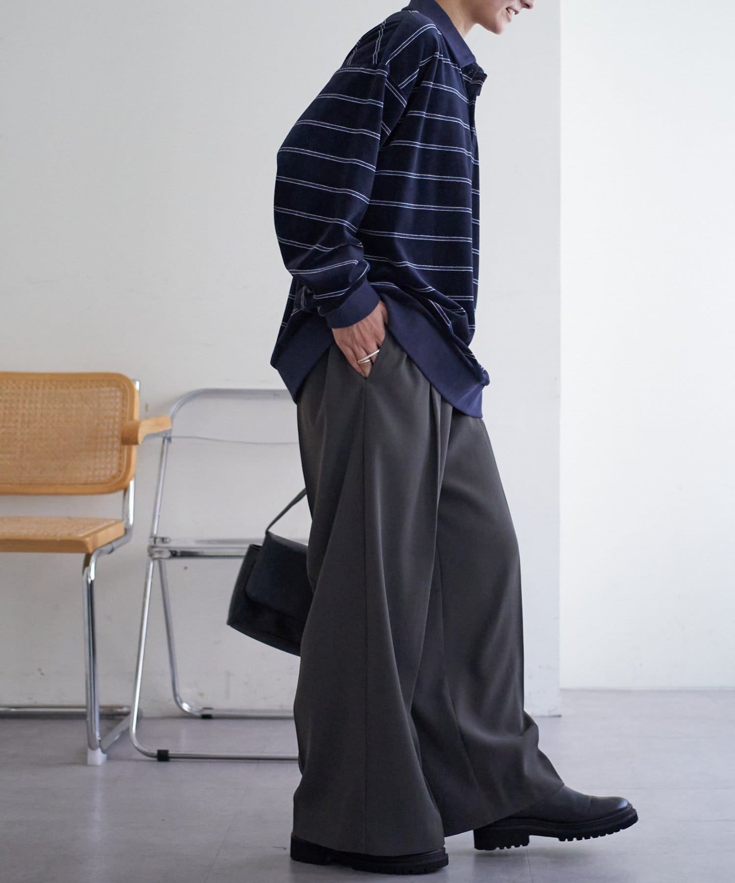 OUTLET(アウトレット) 【Discoat】【ユニセックス】ベロアボーダーポロ