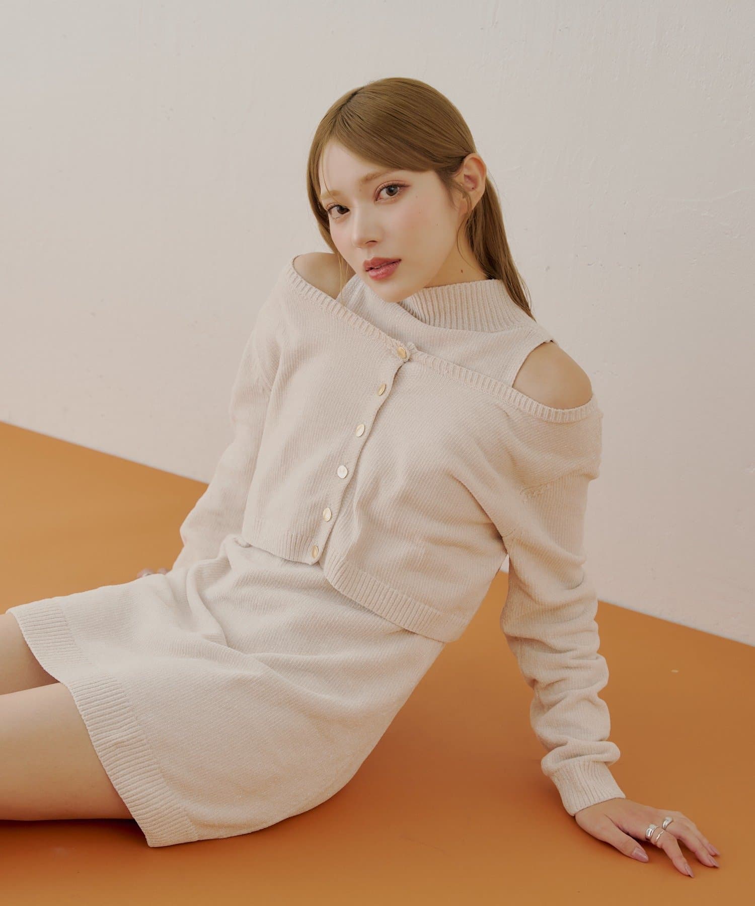 OUTLET(アウトレット) 【Chico】ベロアモールノースリワンピース+カーディガンセット