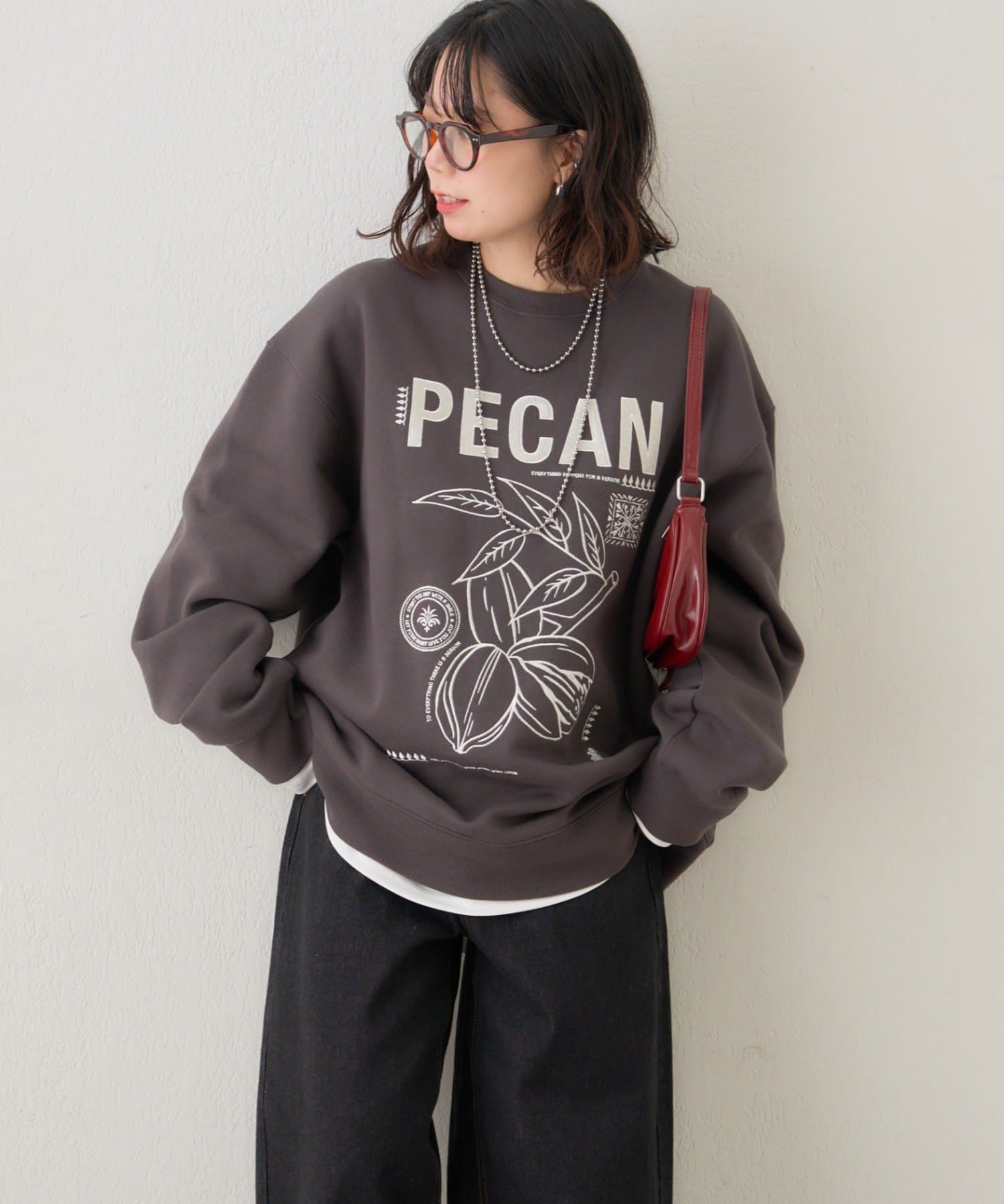 Remind me and forever(リマインドミーアンドフォーエバー) 【NUNIFE】図案刺繍裏起毛スウェット