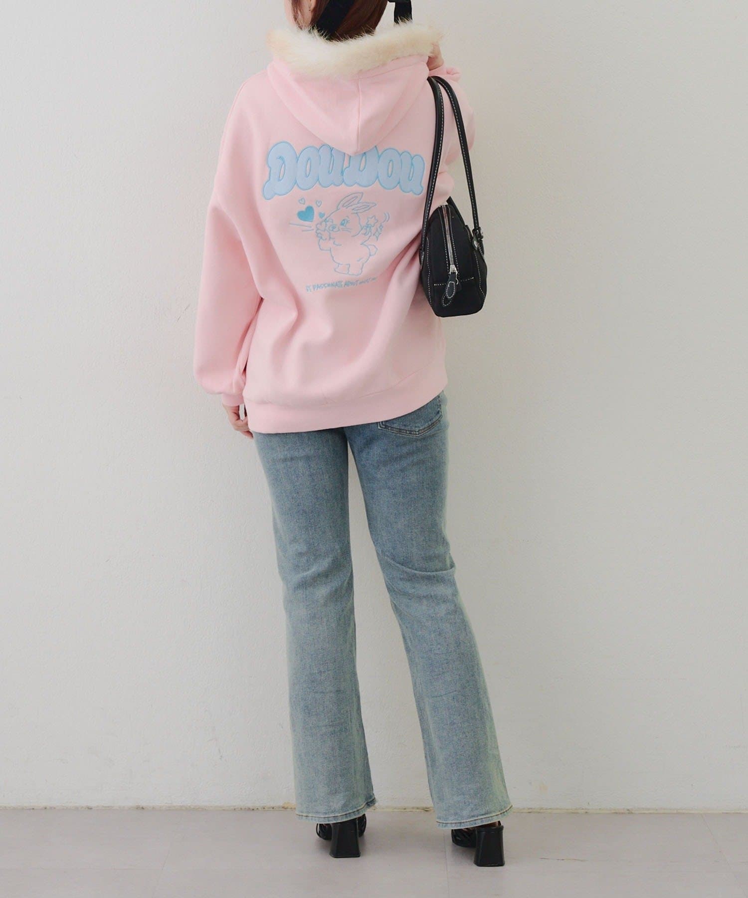 NICE CLAUP / OLIVE des OLIVE OUTLET(ナイスクラップ  / オリーブ デ オリーブ アウトレット) 【RMAF】推し活うさぎ裏起毛パーカー