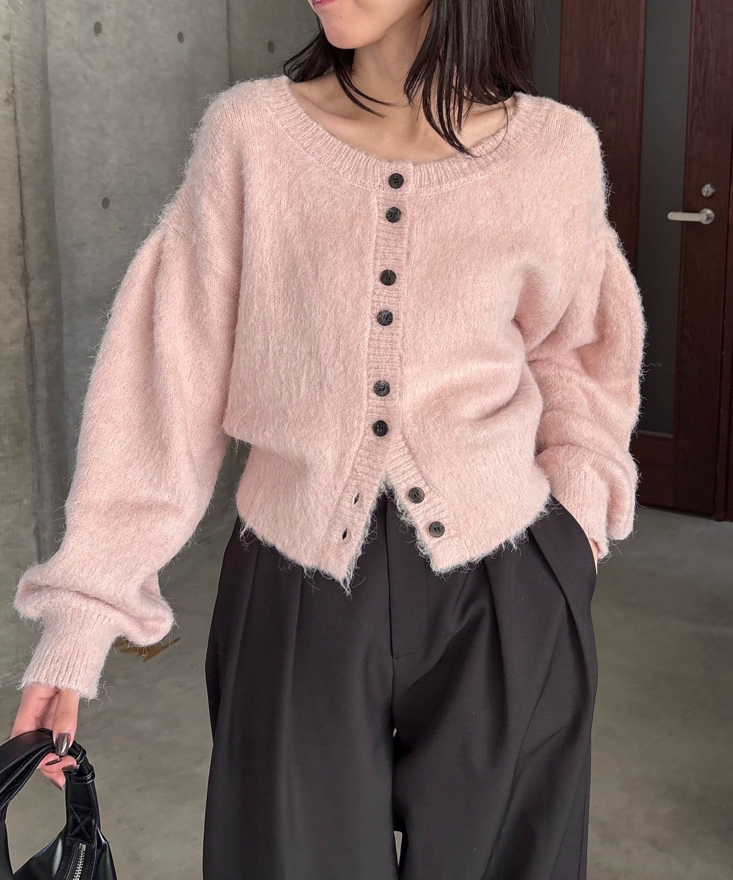 CAPRICIEUX LE'MAGE(カプリシュレマージュ) 【前後2WAY】モヘア起毛パフカーディガン