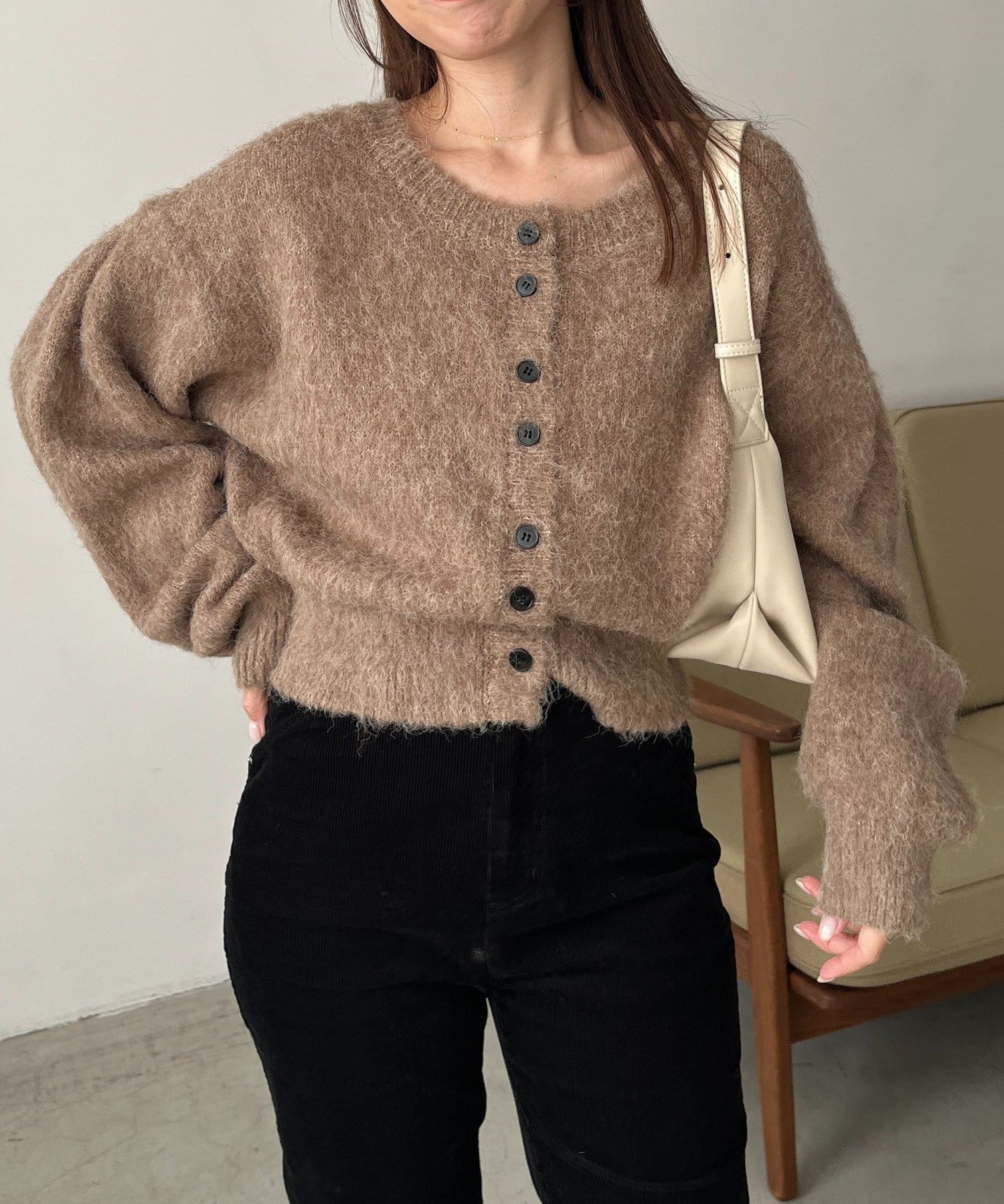 CAPRICIEUX LE'MAGE(カプリシュレマージュ) 【前後2WAY】モヘア起毛パフカーディガン