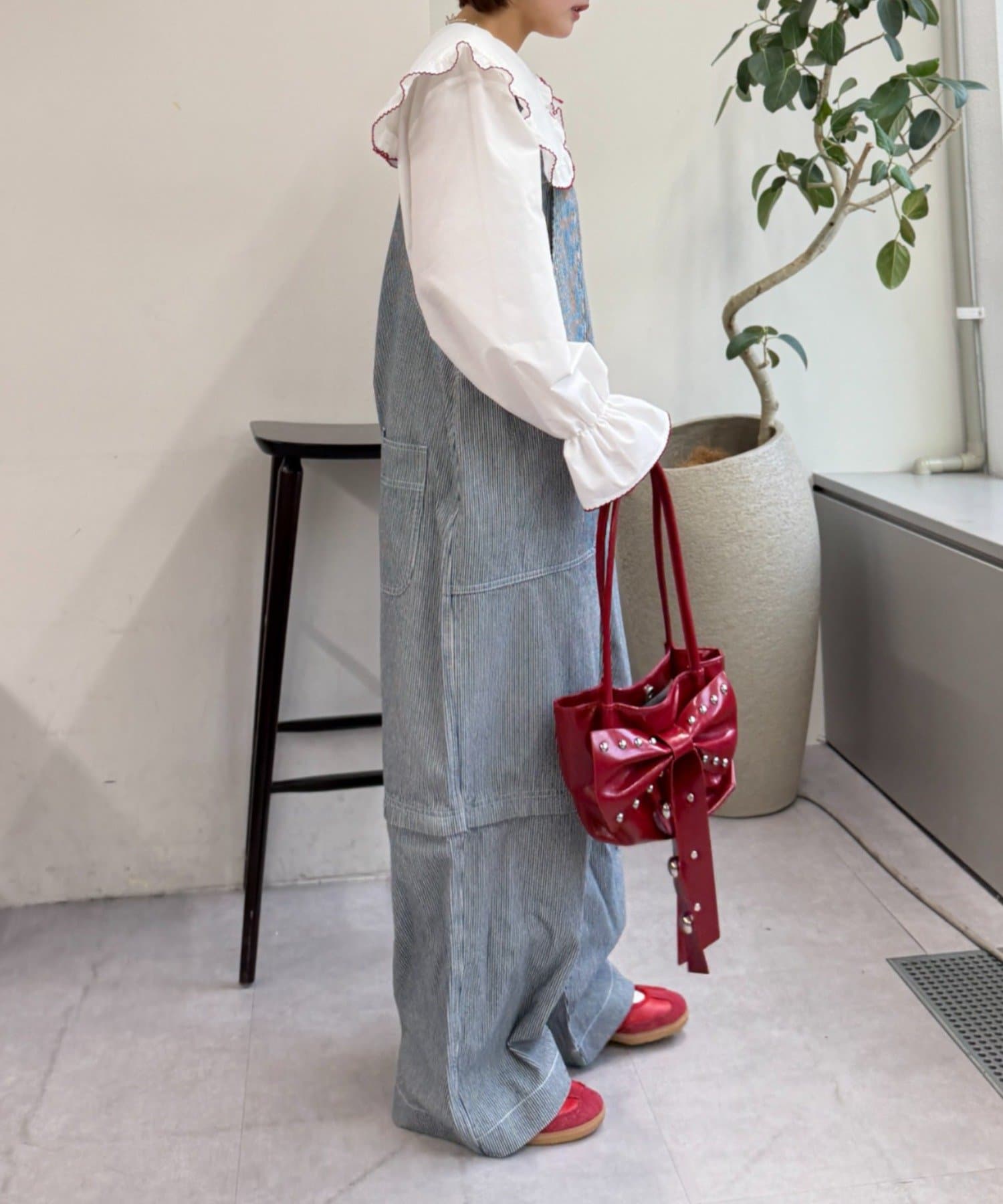 w closet(ダブルクローゼット) ヒッコリーサロペット