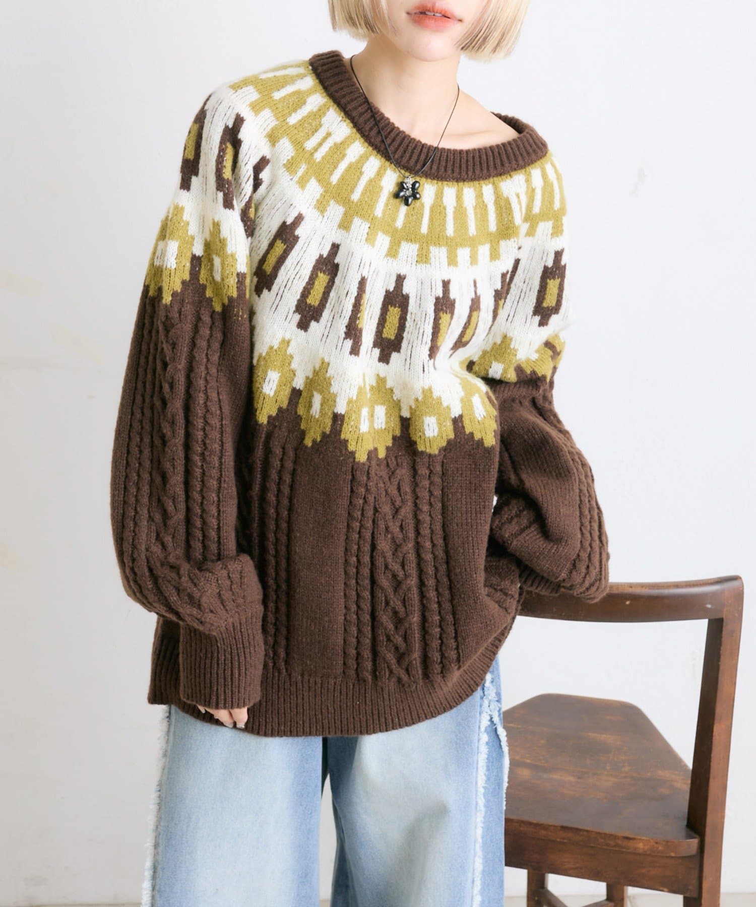 w closet(ダブルクローゼット) ノルディックアランニット