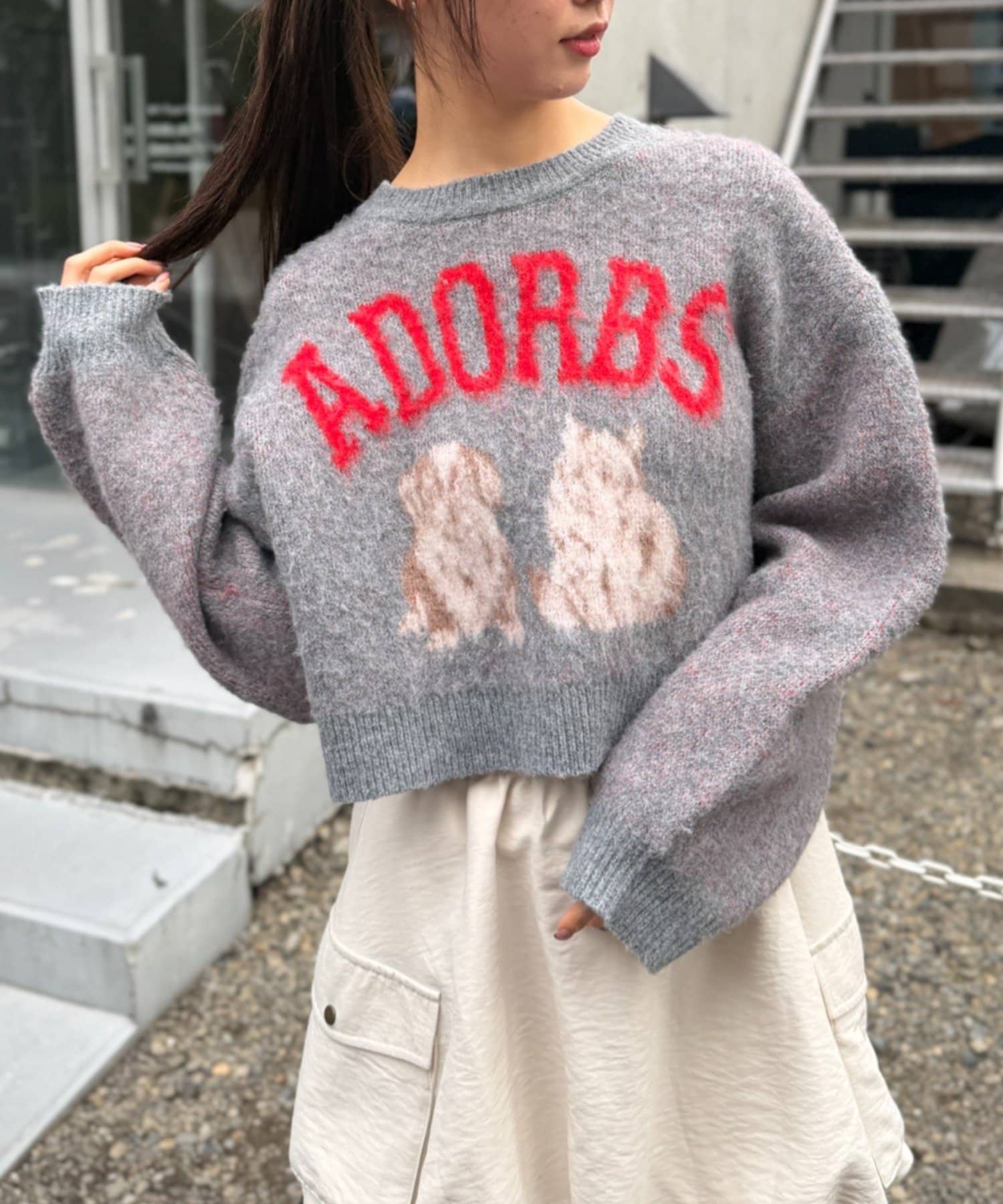 w closet(ダブルクローゼット) DOGショートニット