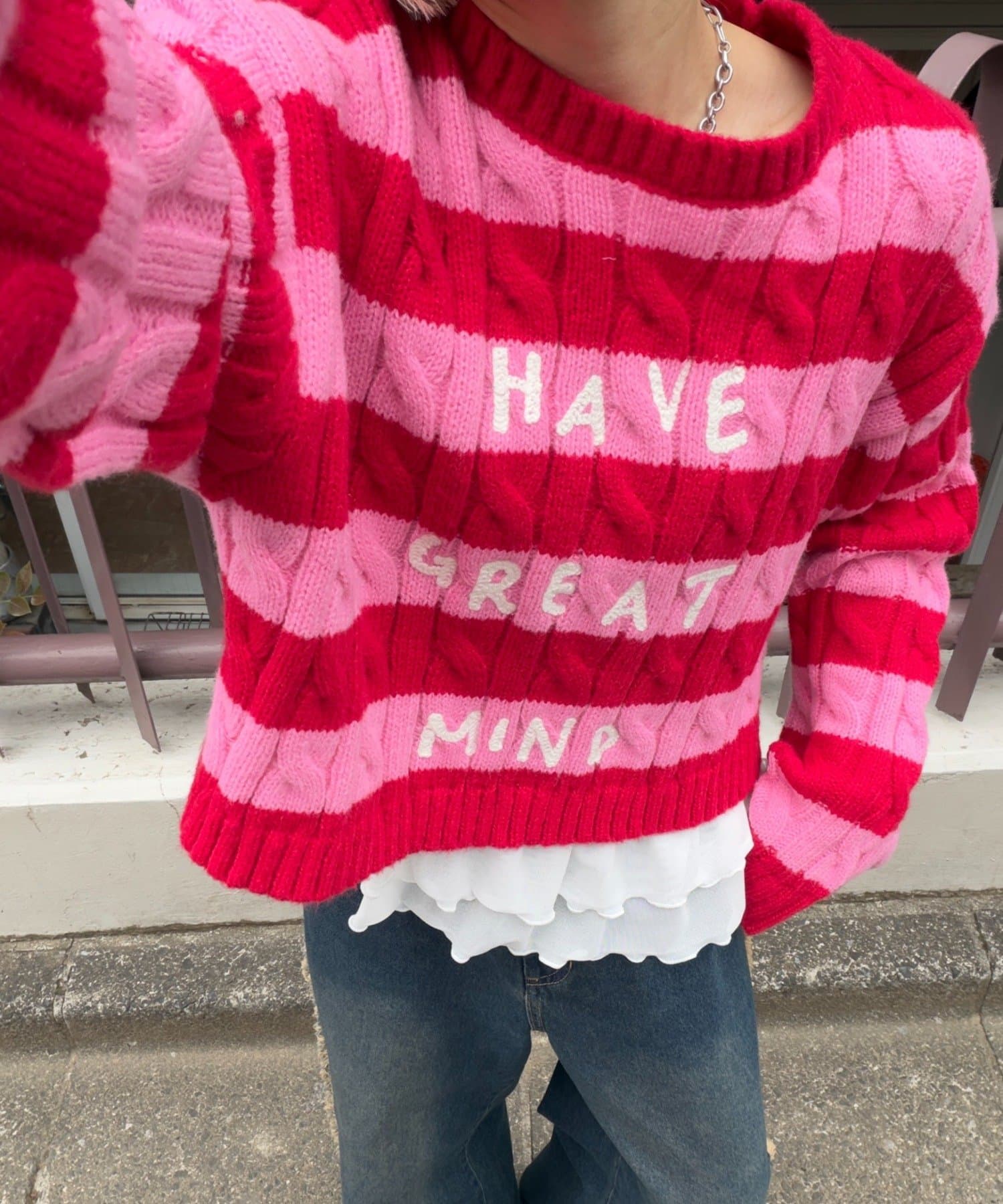 w closet(ダブルクローゼット) ボーダーアランニット