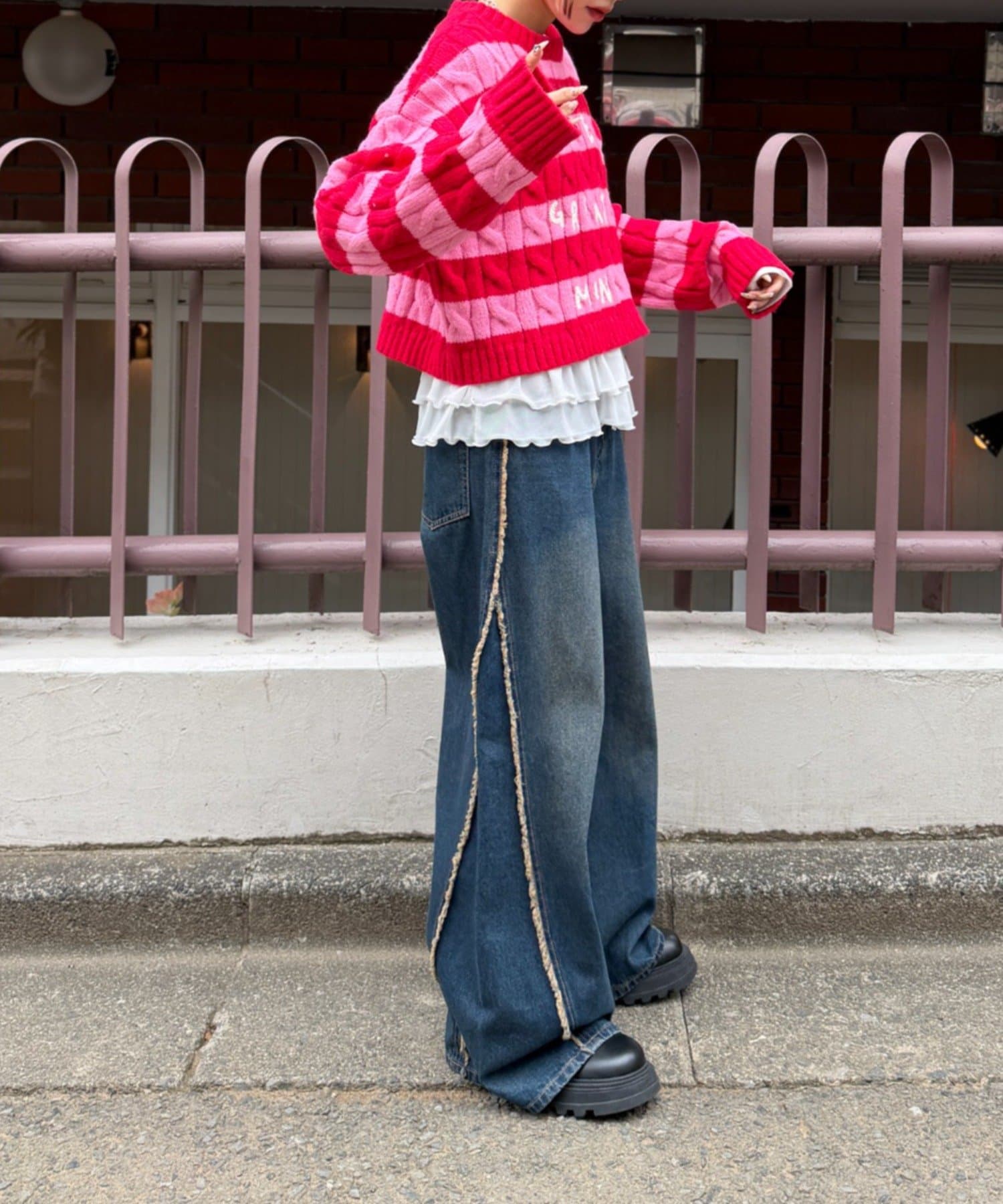 w closet(ダブルクローゼット) ボーダーアランニット