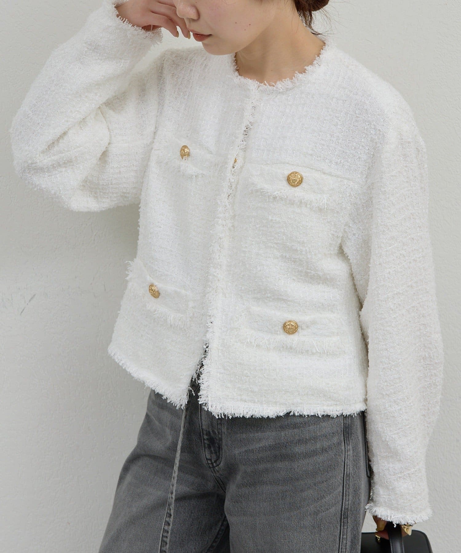 GALLARDAGALANTE(ガリャルダガランテ) 【手洗い可】ツイードショートジャケット