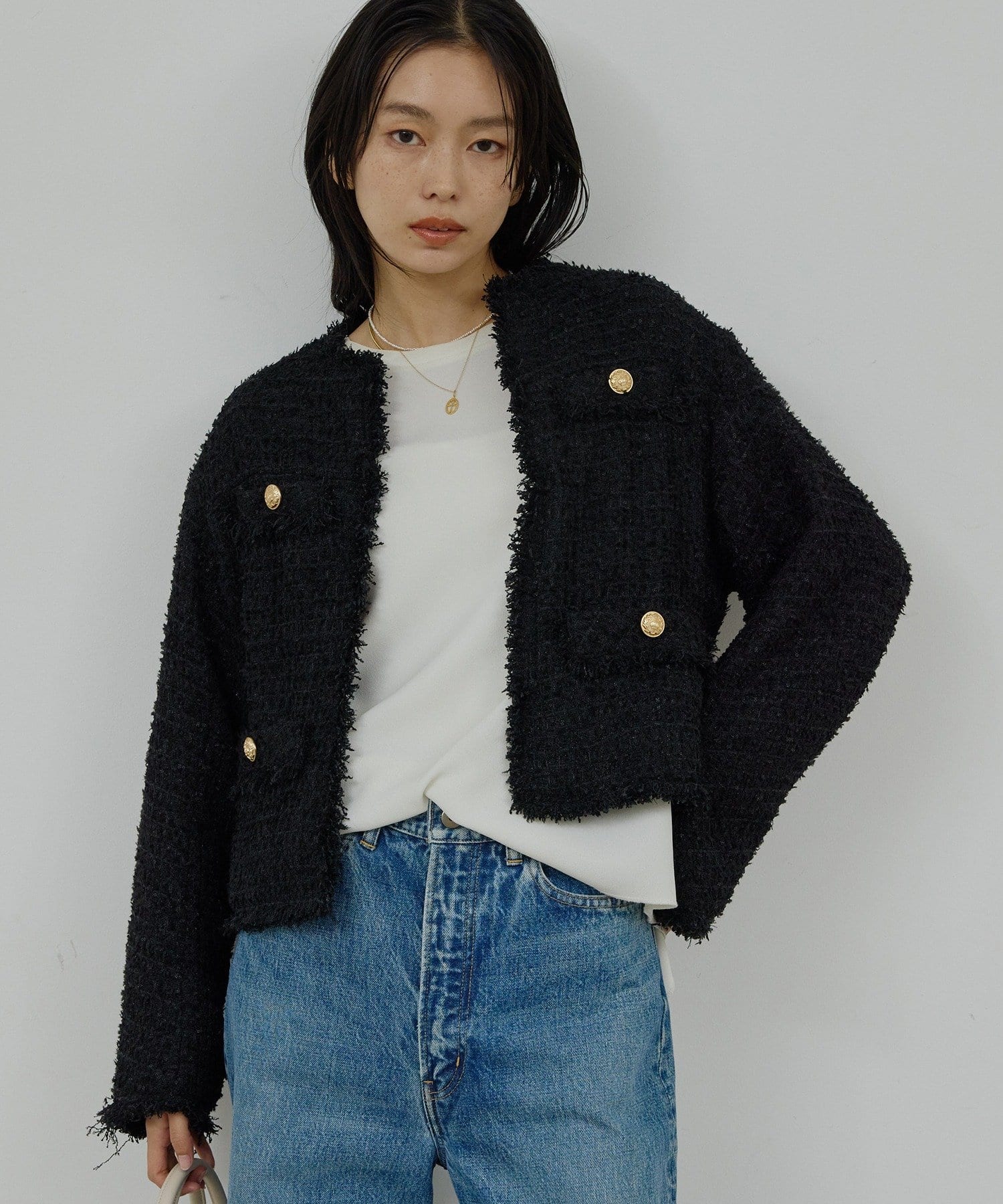 GALLARDAGALANTE(ガリャルダガランテ) 【手洗い可】ツイードショートジャケット