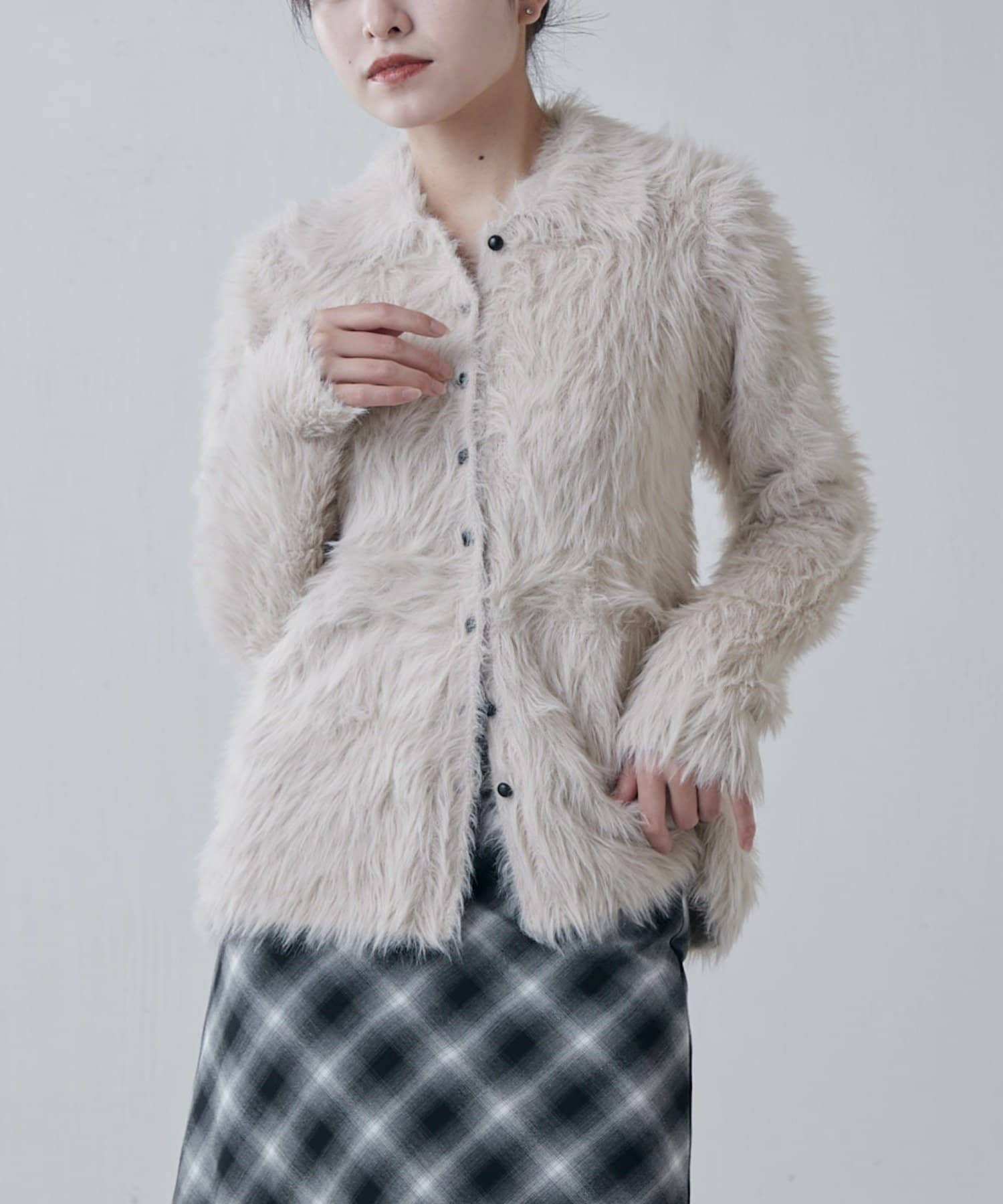 Lui's(ルイス) 【スタイルアップ◎】シャギー衿付きニットカーディガン