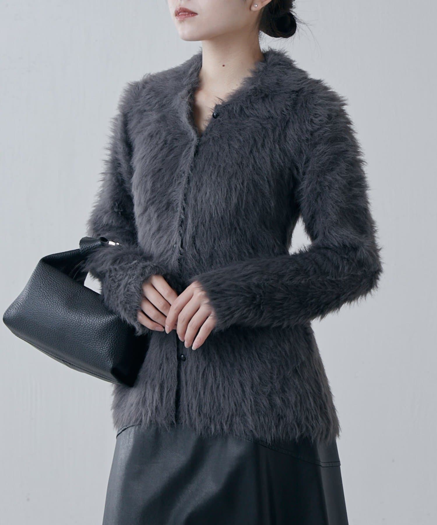 Lui's(ルイス) 【スタイルアップ◎】シャギー衿付きニットカーディガン